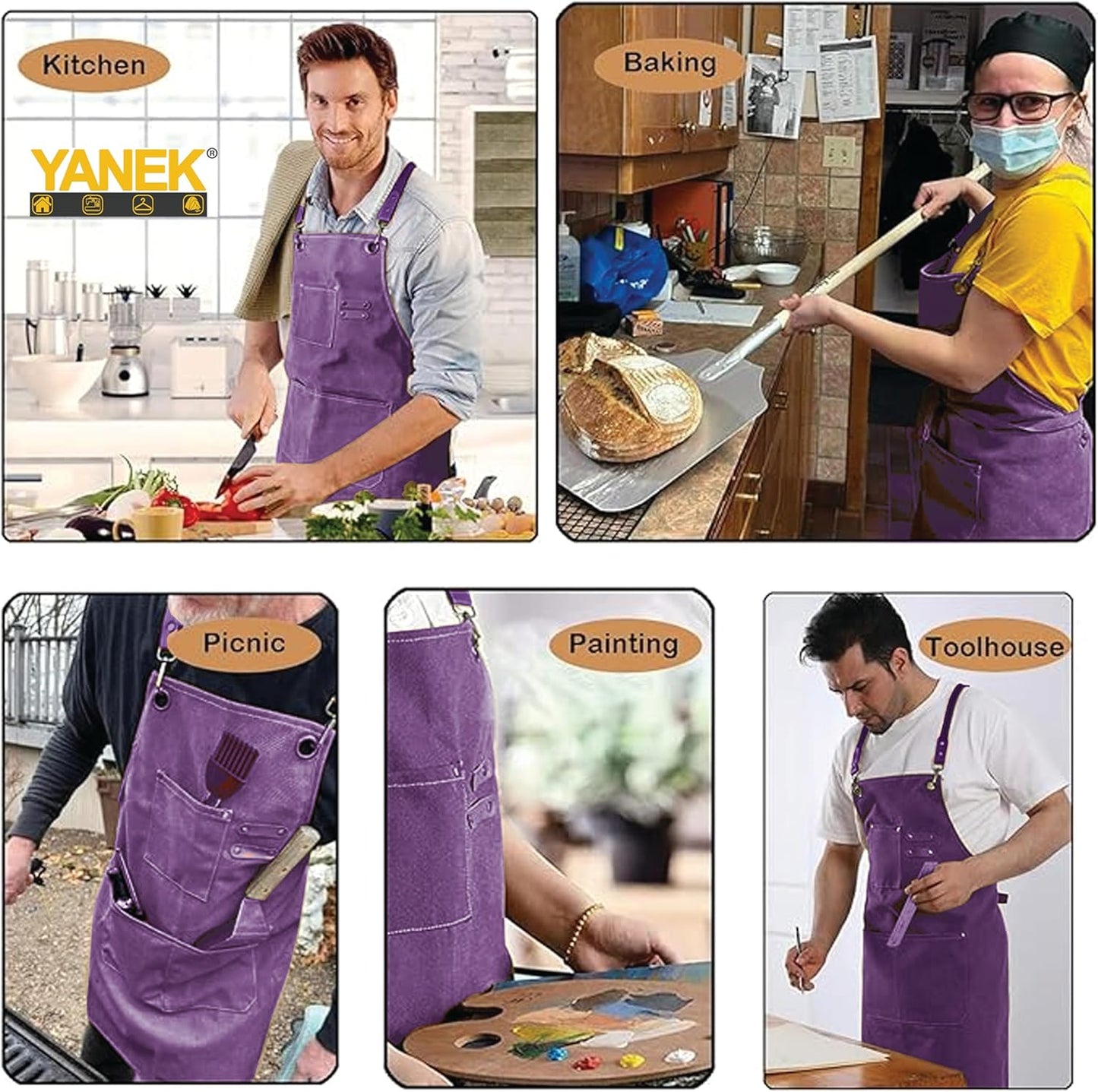 YANEK Chef Apron Cotton Canvas Cross Back Adjustable Apron with 3 Pockets Waterdrop Resistant | for Chef, Artist Painting, Baker, Barista, Bartender, Restaurant, BBQ Aprons for Unisex