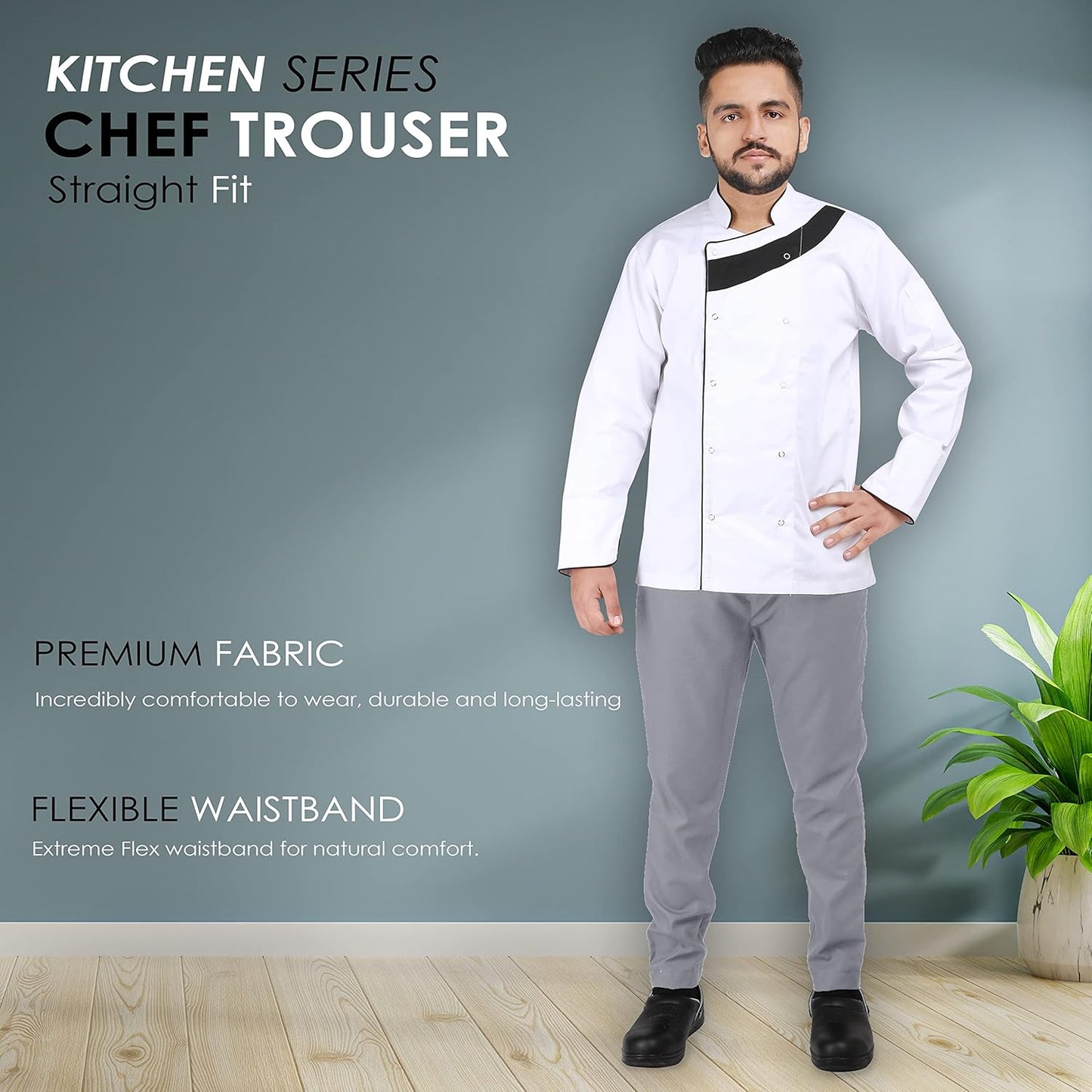 YANEK Chef Trousers | Unisex Regular Fit Chef Pants with Elastic Waistband & Drawstring | Kitchen Uniform for Men & Women | For Kitchen, Bakery, Café, Restaurant