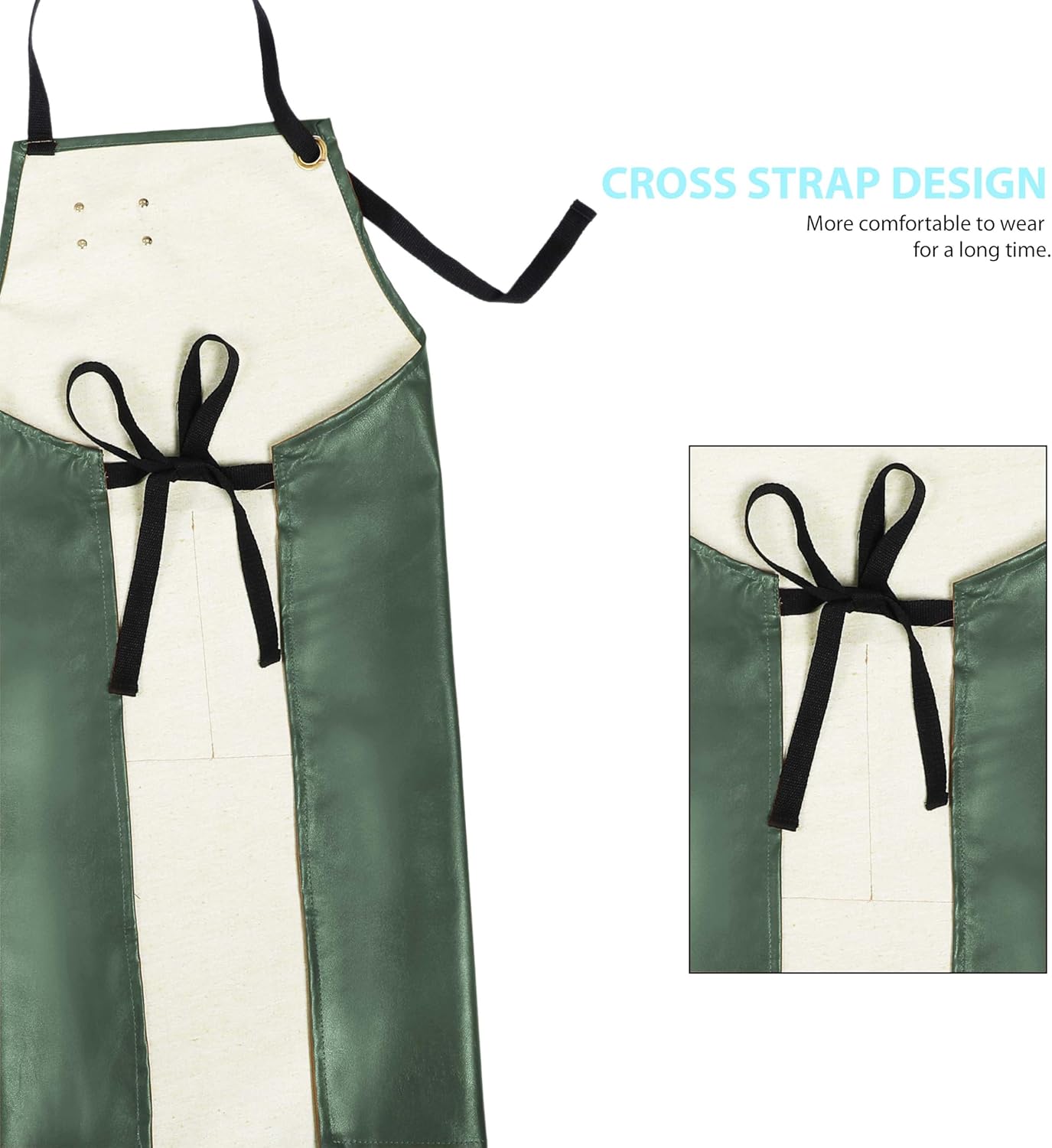 YANEK Unisex Waterproof Leather Chef Apron with Pockets | Leather Apron – Professional Heavy-duty for Home, Kitchen, BBQ, Coffee Shop | 2 Pockets, Adjustable Strap (Green)