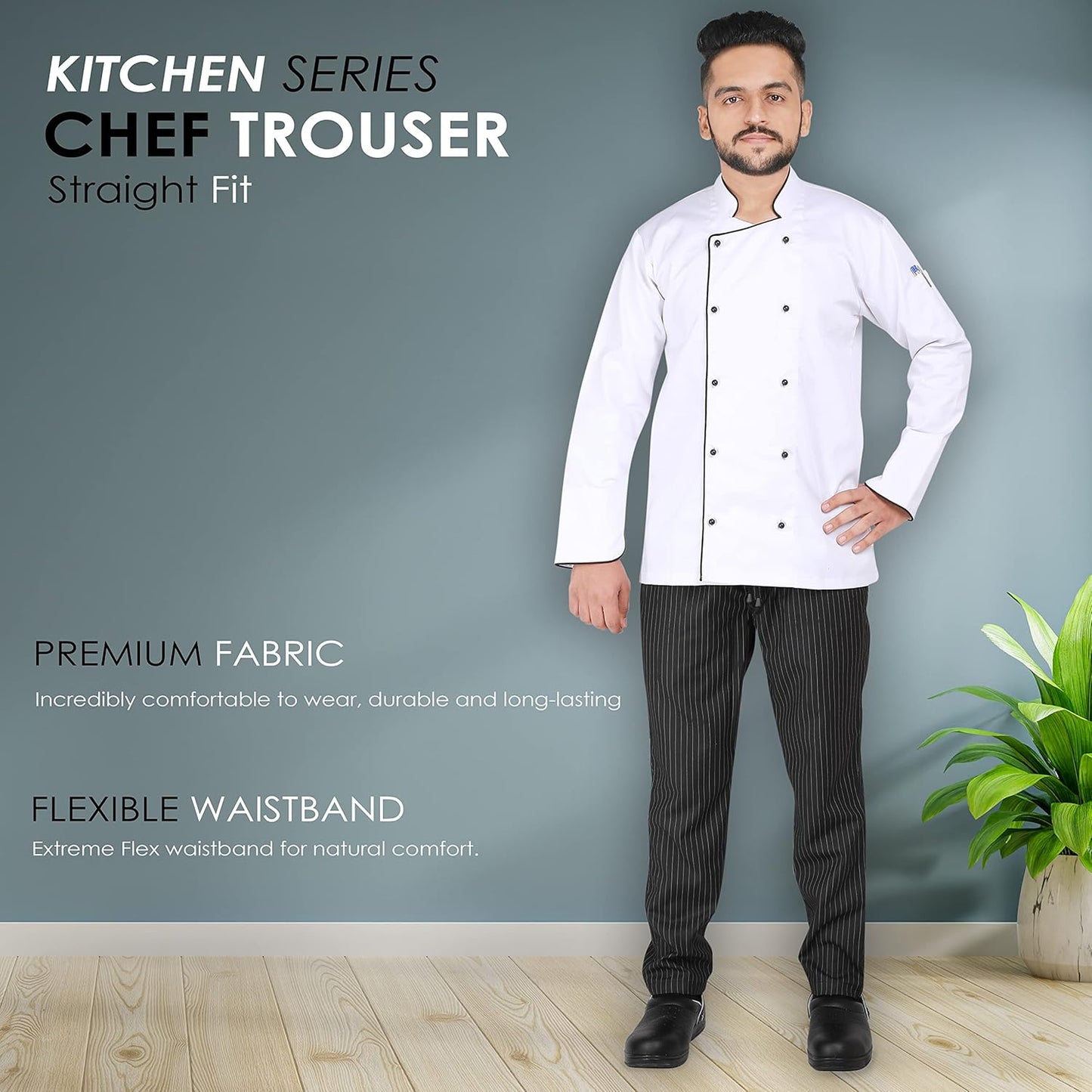 YANEK Chef Trousers | Unisex Regular Fit Chef Pants with Elastic Waistband & Drawstring | Kitchen Uniform for Men & Women | For Kitchen, Bakery, Café, Restaurant