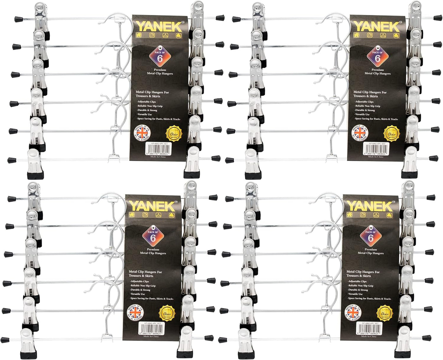 YANEK Pants & Skirt Hangers | With Adjustable Metal Clips | Space Saving (3, 12 Inch).
