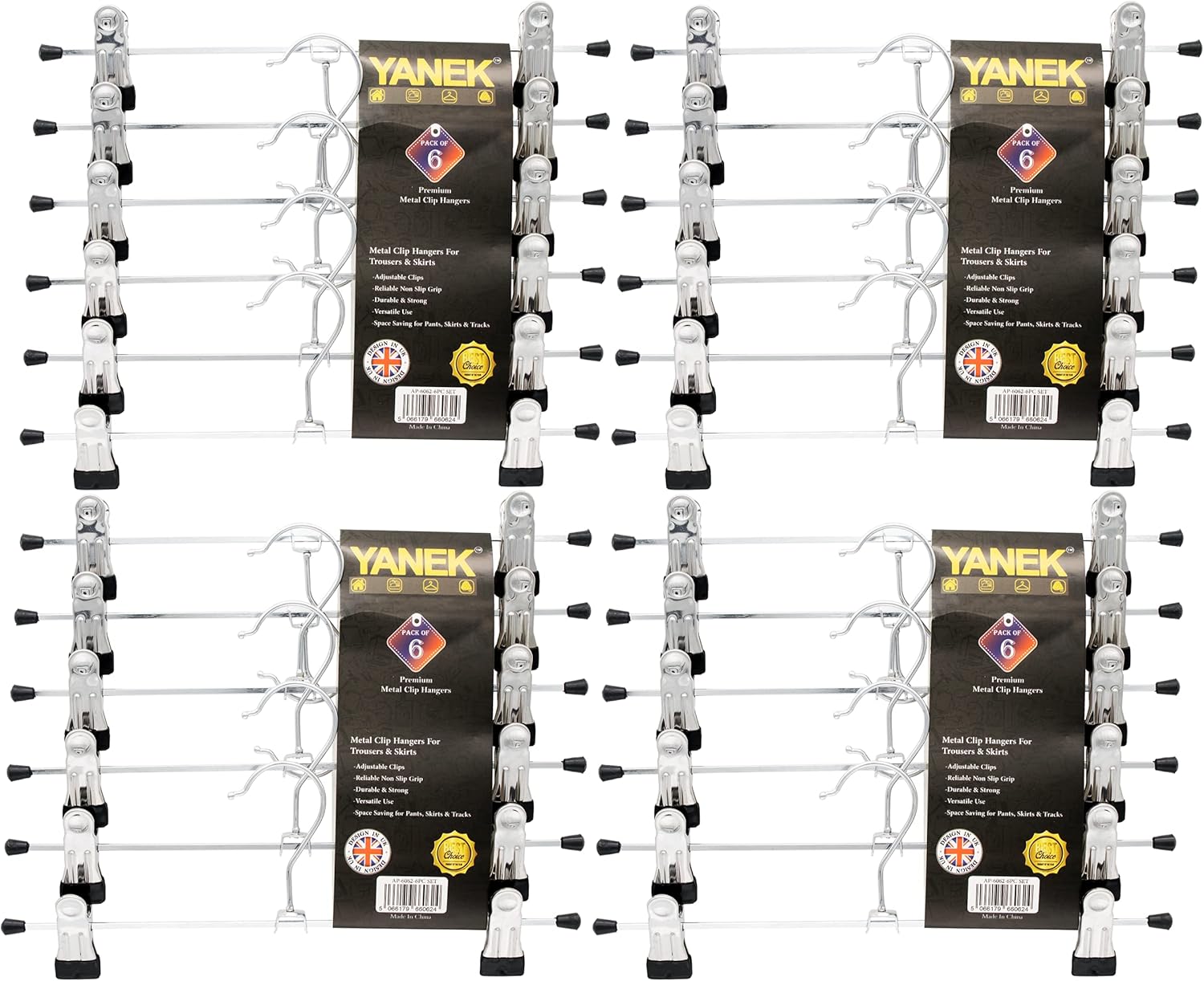 YANEK Pants & Skirt Hangers | With Adjustable Metal Clips | Space Saving (3, 12 Inch)