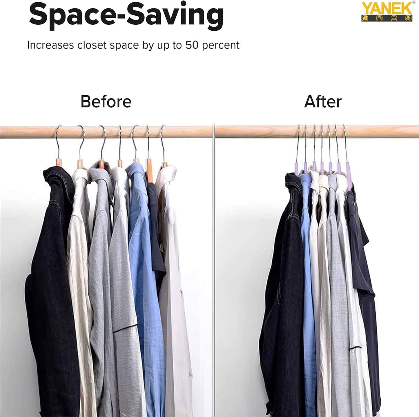 YANEK Non-Slip Velvet Hangers | Ultra Thin | Heavy Duty | 360° Rotating Hook | For Suit, Dress, Shirts (White, 50)