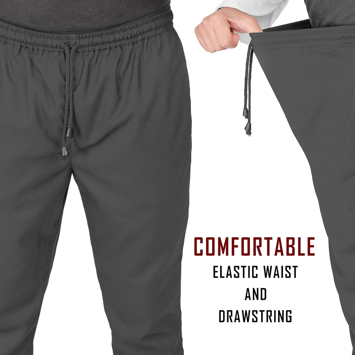 YANEK Chef Trousers | Unisex Regular Fit Chef Pants with Elastic Waistband & Drawstring | Kitchen Uniform for Men & Women | For Kitchen, Bakery, Café, Restaurant
