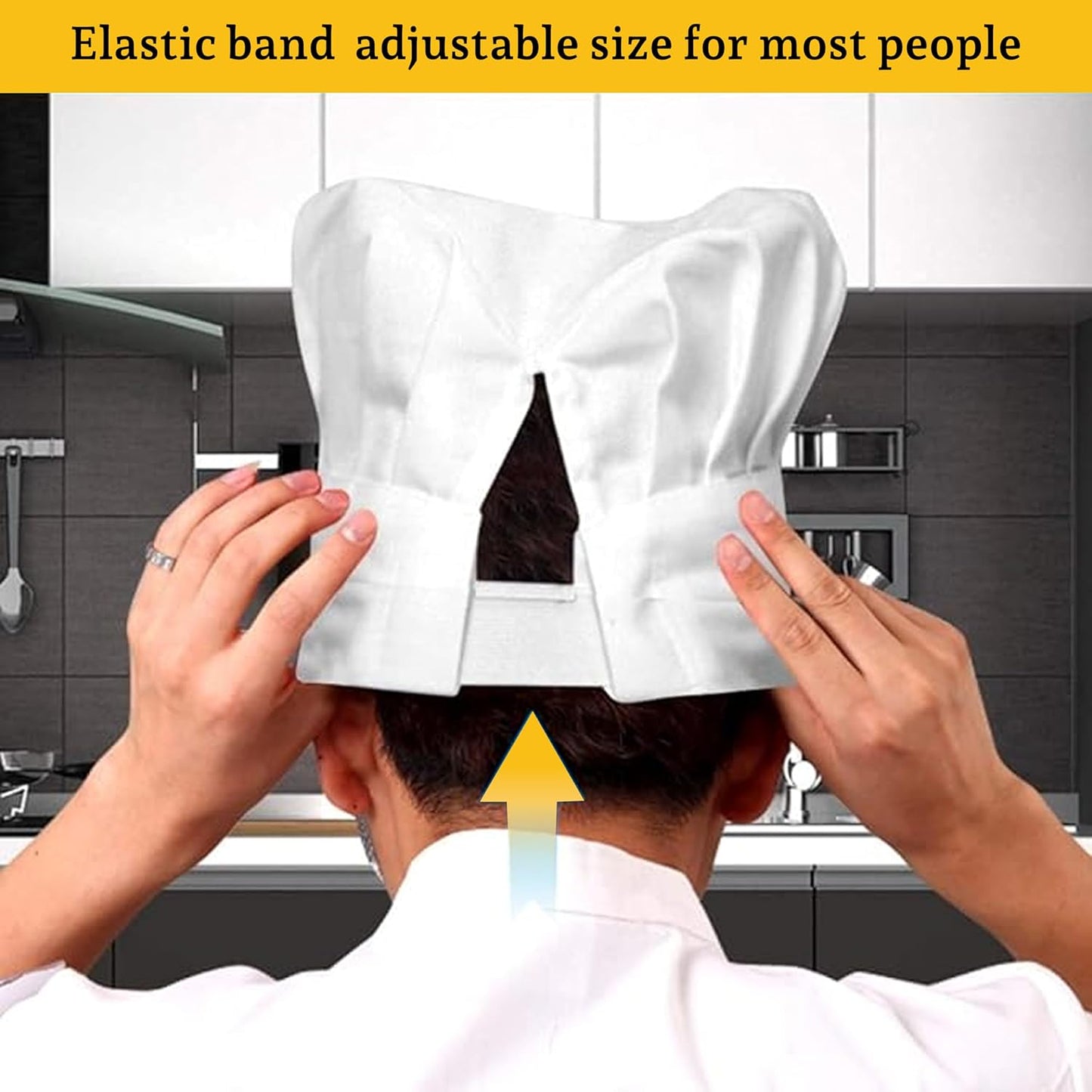 YANEK Unisex Chef Hat Adjustable Elastic | Chef Uniform for Kitchen, Restaurant, Café, Bakery, Hotels Chef Cap Uniform Breathable Hat