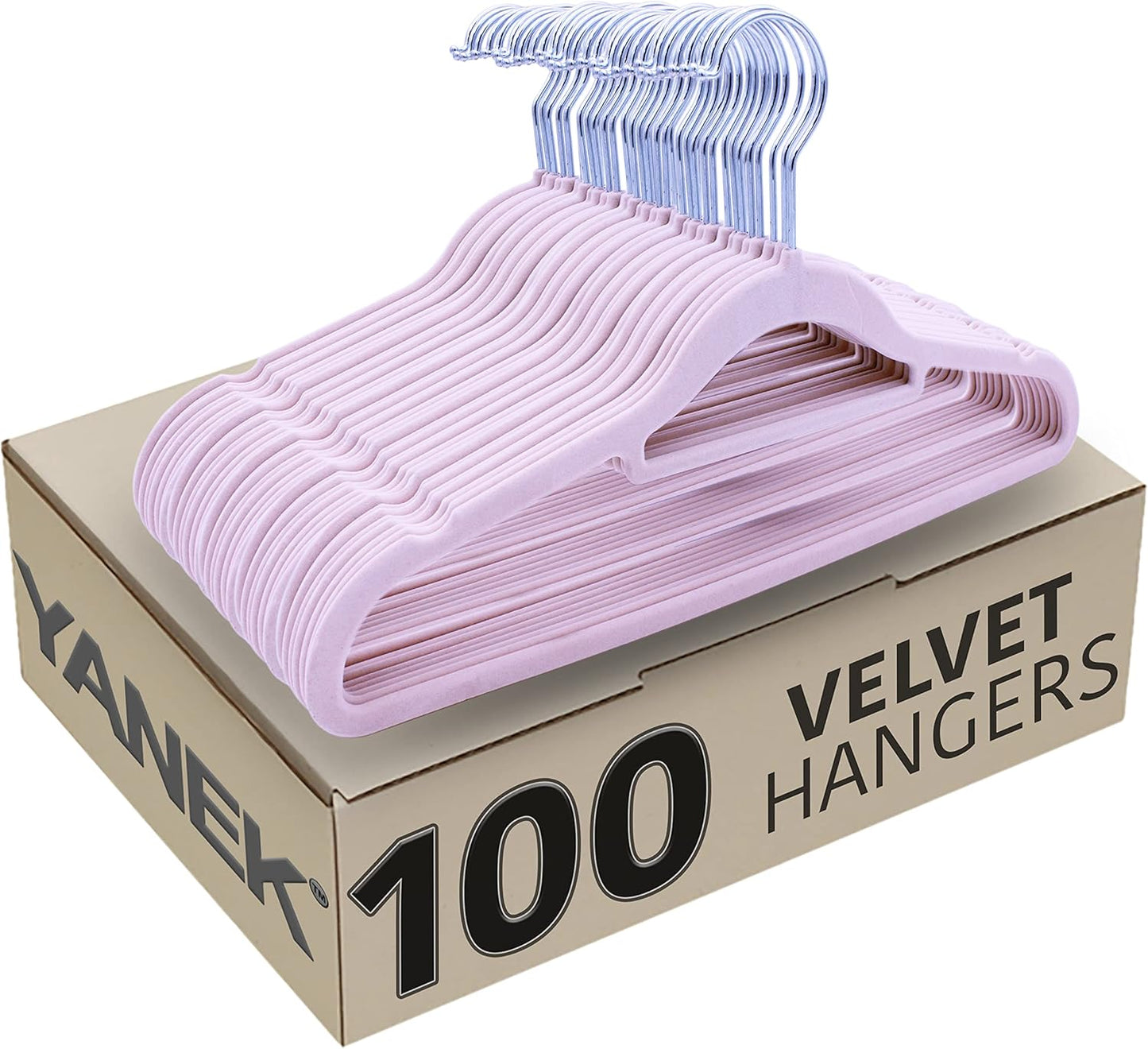YANEK Non-Slip Velvet Hangers | Ultra Thin | Heavy Duty | 360° Rotating Hook | For Suit, Dress, Shirts (White, 50)