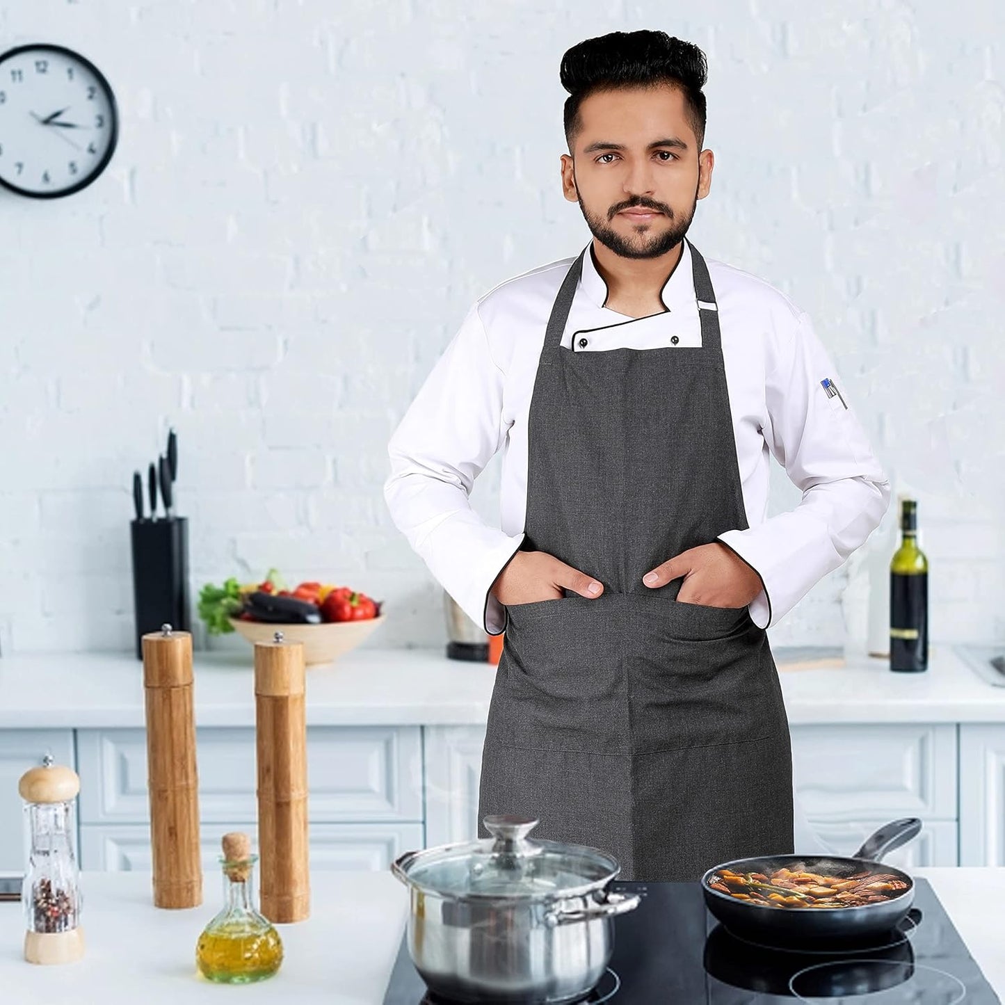 YANEK Kitchen Apron | Unisex Chef Kitchen Adjustable Bib Apron with Pockets | For Home, Restaurant, Cafe