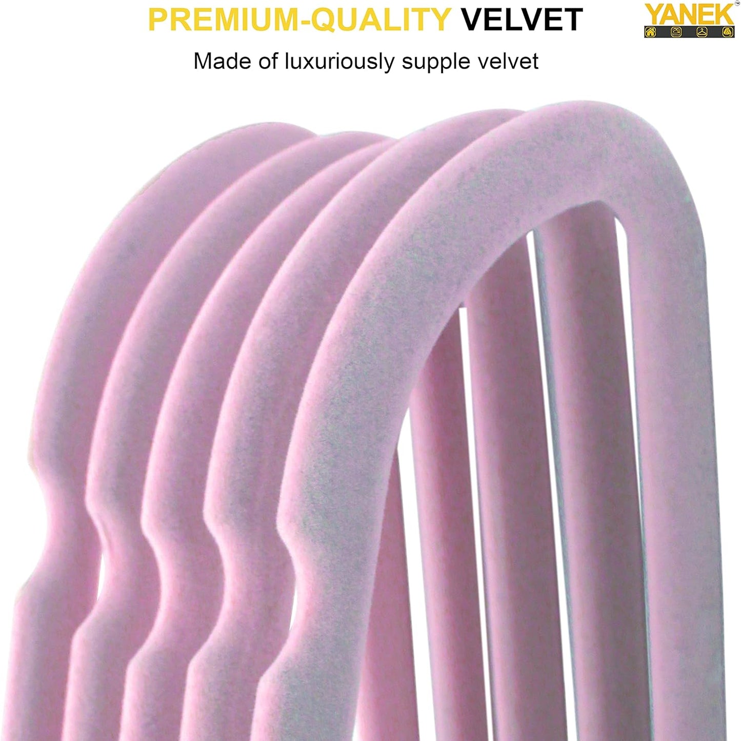 YANEK Non-Slip Velvet Hangers | Ultra Thin | Heavy Duty | 360° Rotating Hook | For Suit, Dress, Shirts (White, 50)