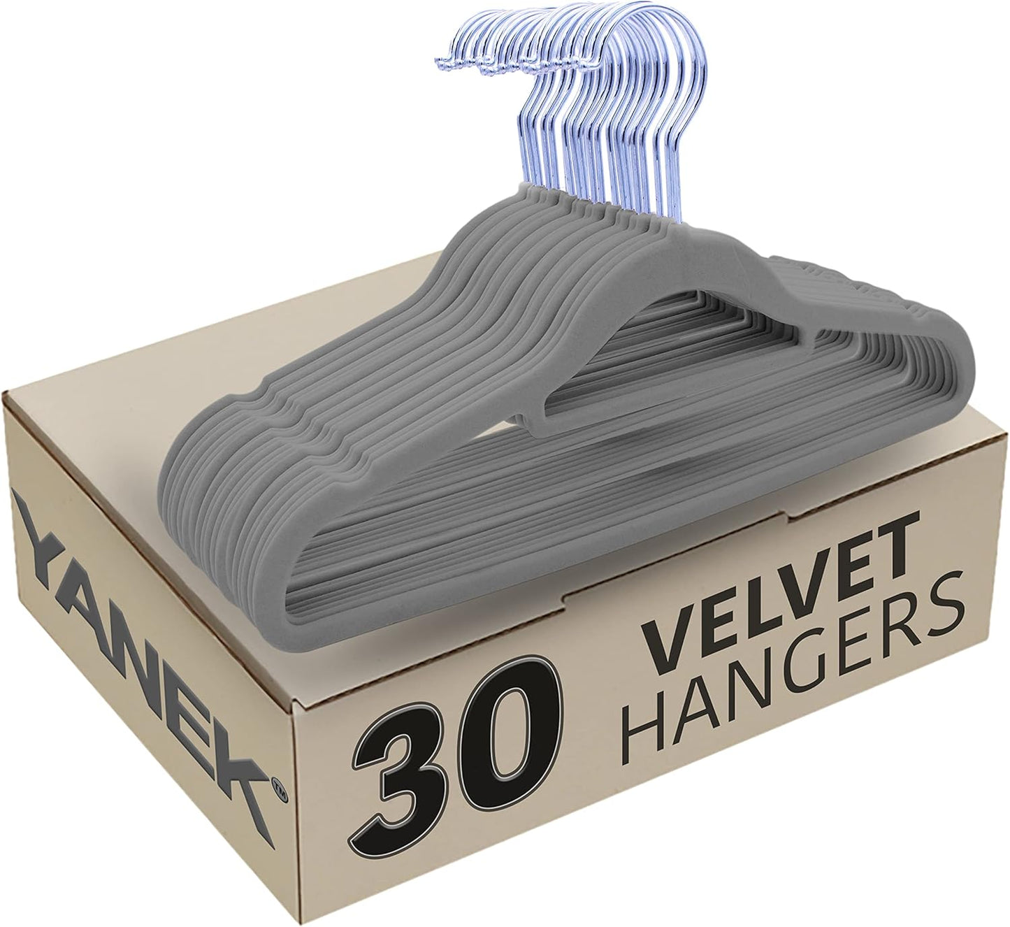 YANEK Non-Slip Velvet Hangers | Ultra Thin | Heavy Duty | 360° Rotating Hook | For Suit, Dress, Shirts (White, 50)