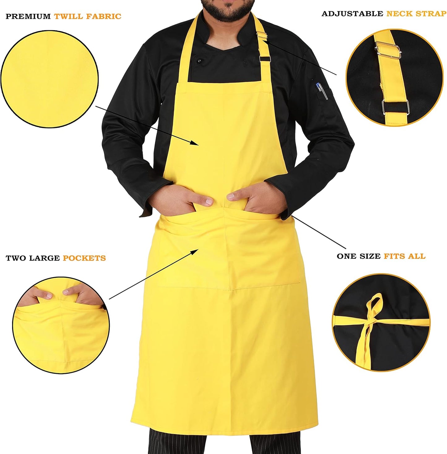 YANEK Kitchen Apron | Unisex Chef Kitchen Adjustable Bib Apron with Pockets | For Home, Restaurant, Cafe