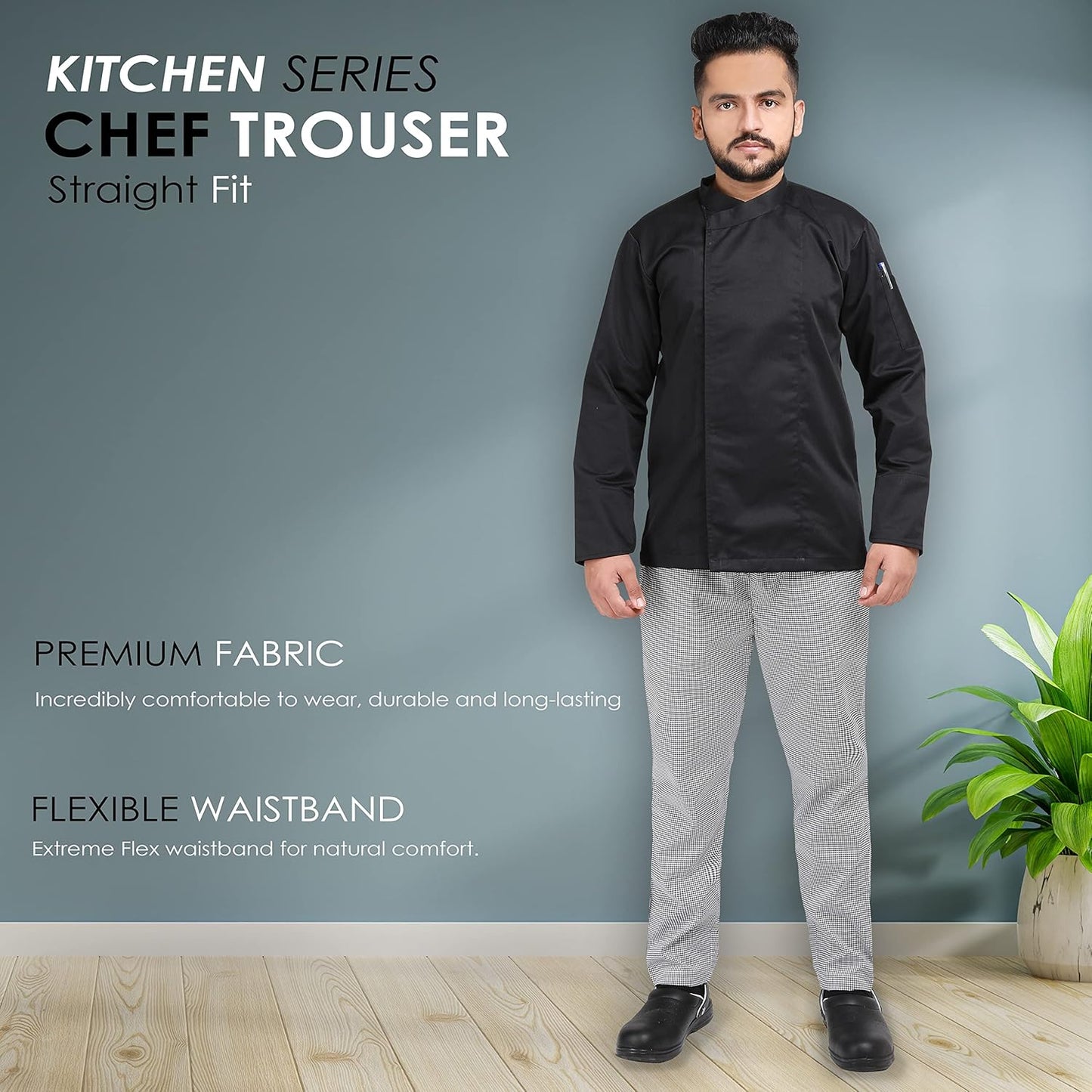 YANEK Chef Trousers | Unisex Regular Fit Chef Pants with Elastic Waistband & Drawstring | Kitchen Uniform for Men & Women | For Kitchen, Bakery, Café, Restaurant