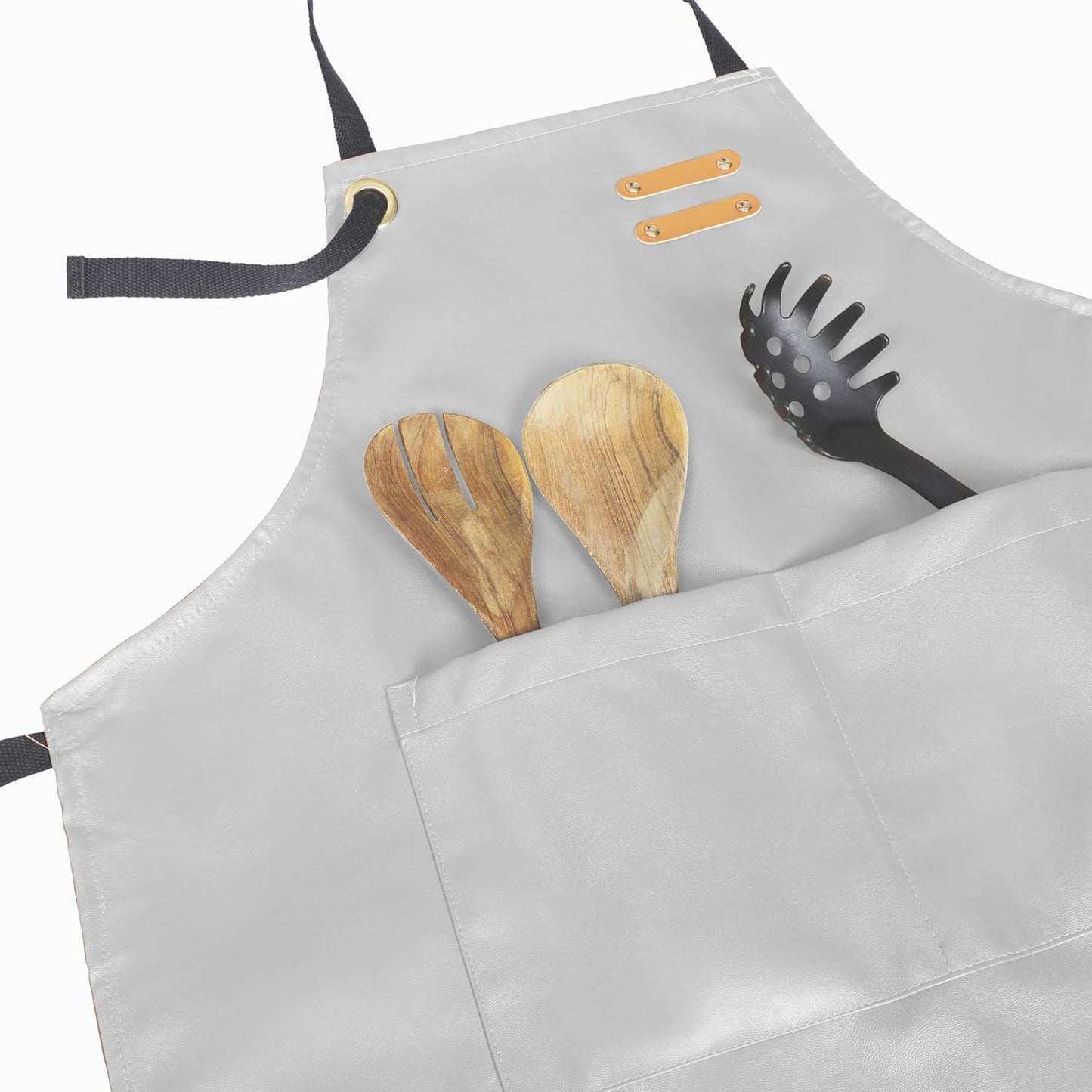 YANEK Unisex Waterproof Leather Chef Apron with Pockets | Leather Apron – Professional Heavy-duty for Home, Kitchen, BBQ, Coffee Shop | 2 Pockets, Adjustable Strap (Green)