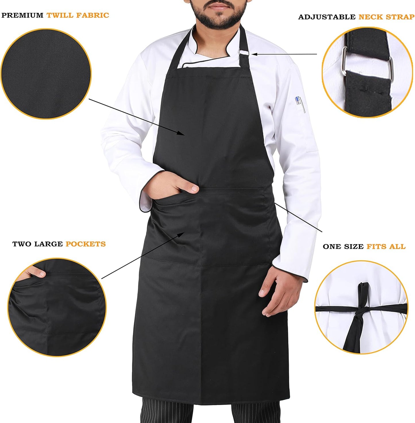 YANEK Kitchen Apron | Unisex Chef Kitchen Adjustable Bib Apron with Pockets | For Home, Restaurant, Cafe