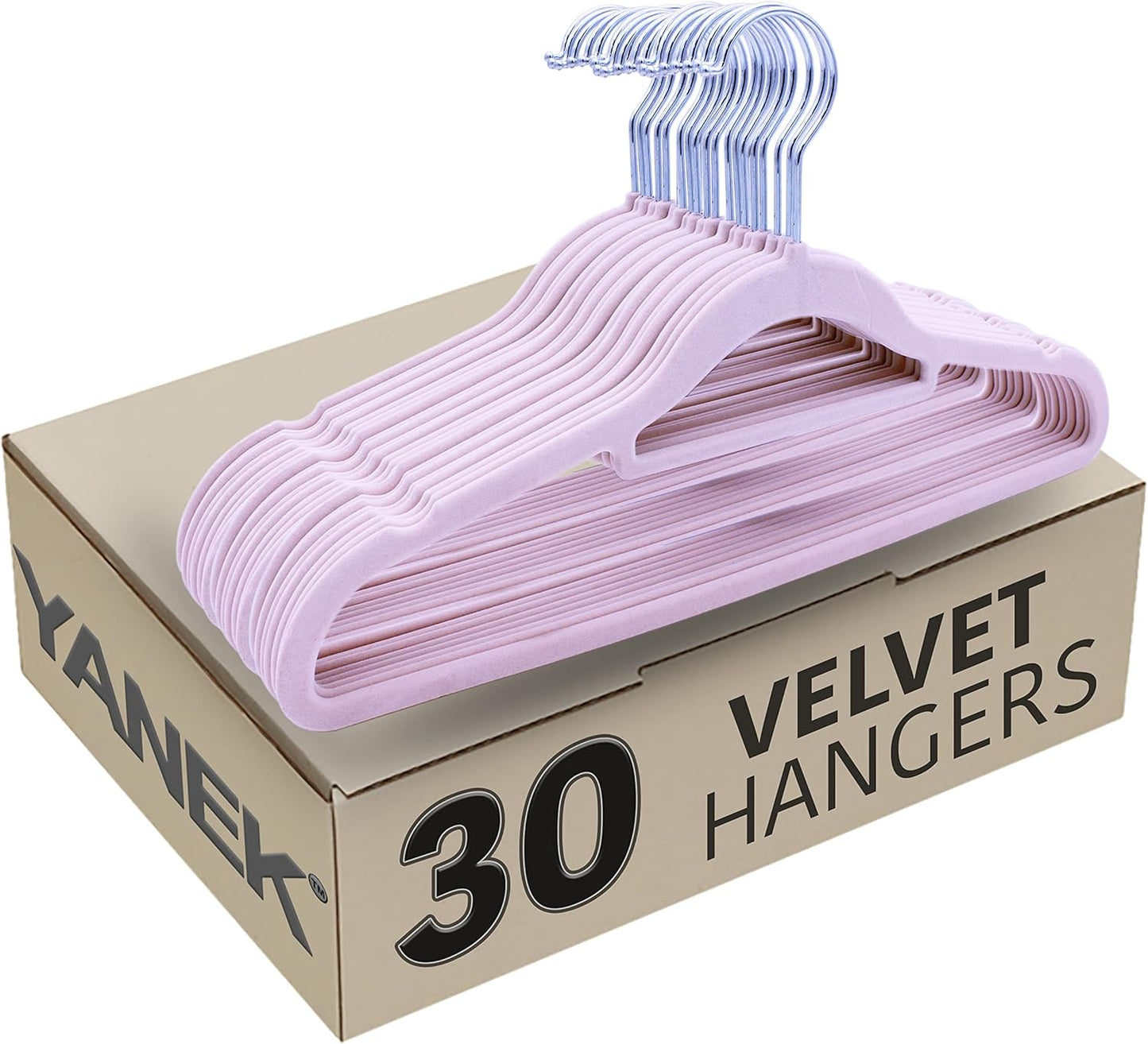 YANEK Non-Slip Velvet Hangers | Ultra Thin | Heavy Duty | 360° Rotating Hook | For Suit, Dress, Shirts (White, 50)