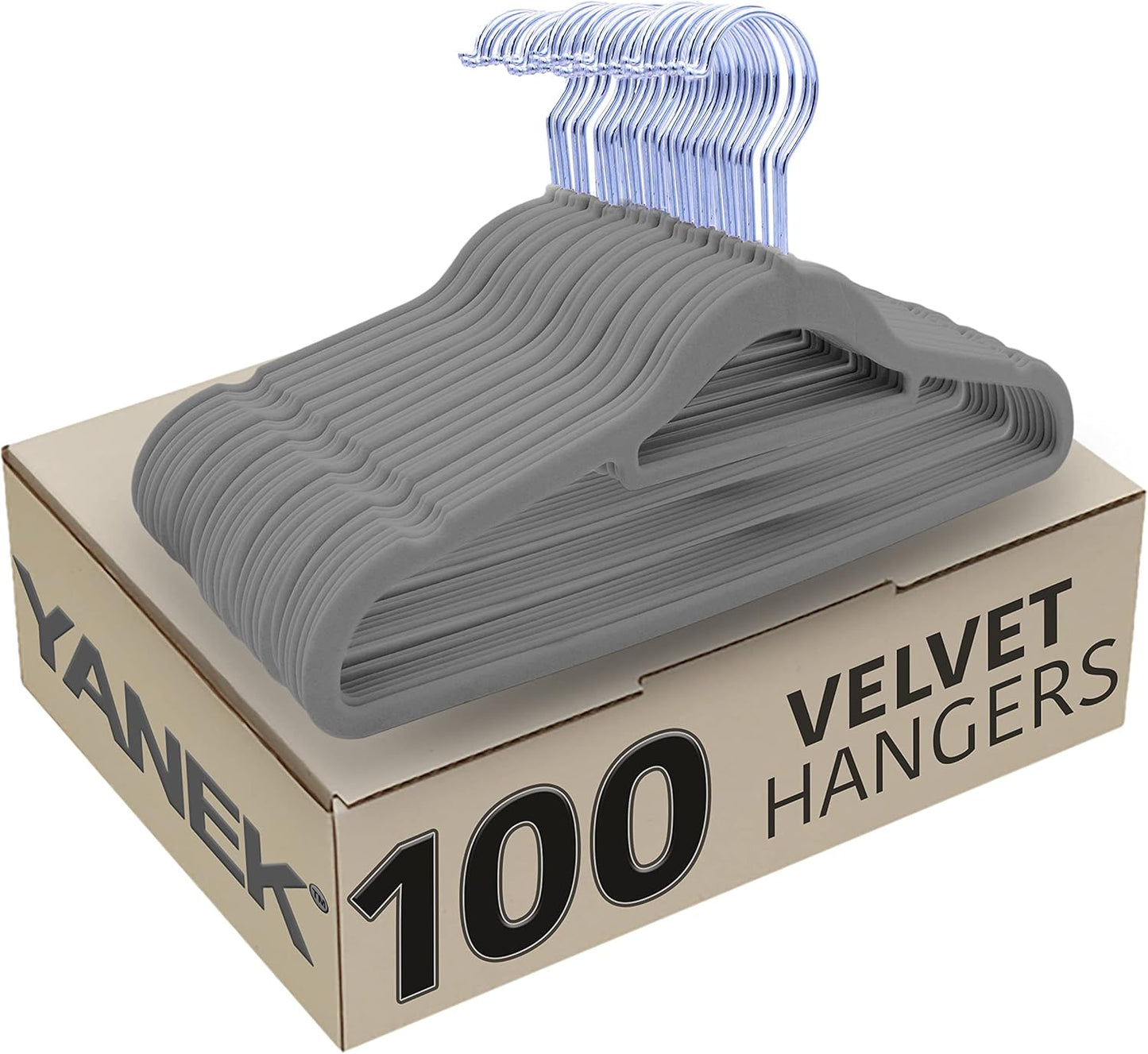 YANEK Non-Slip Velvet Hangers | Ultra Thin | Heavy Duty | 360° Rotating Hook | For Suit, Dress, Shirts (White, 50)