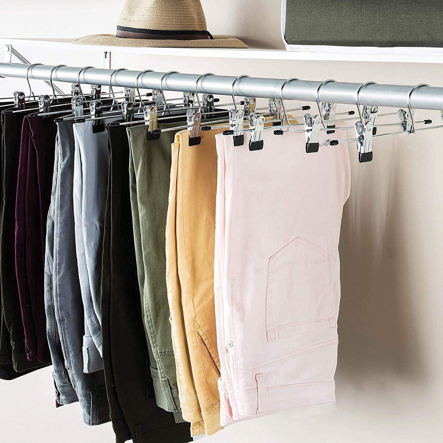 YANEK Pants & Skirt Hangers | With Adjustable Metal Clips | Space Saving (3, 12 Inch).