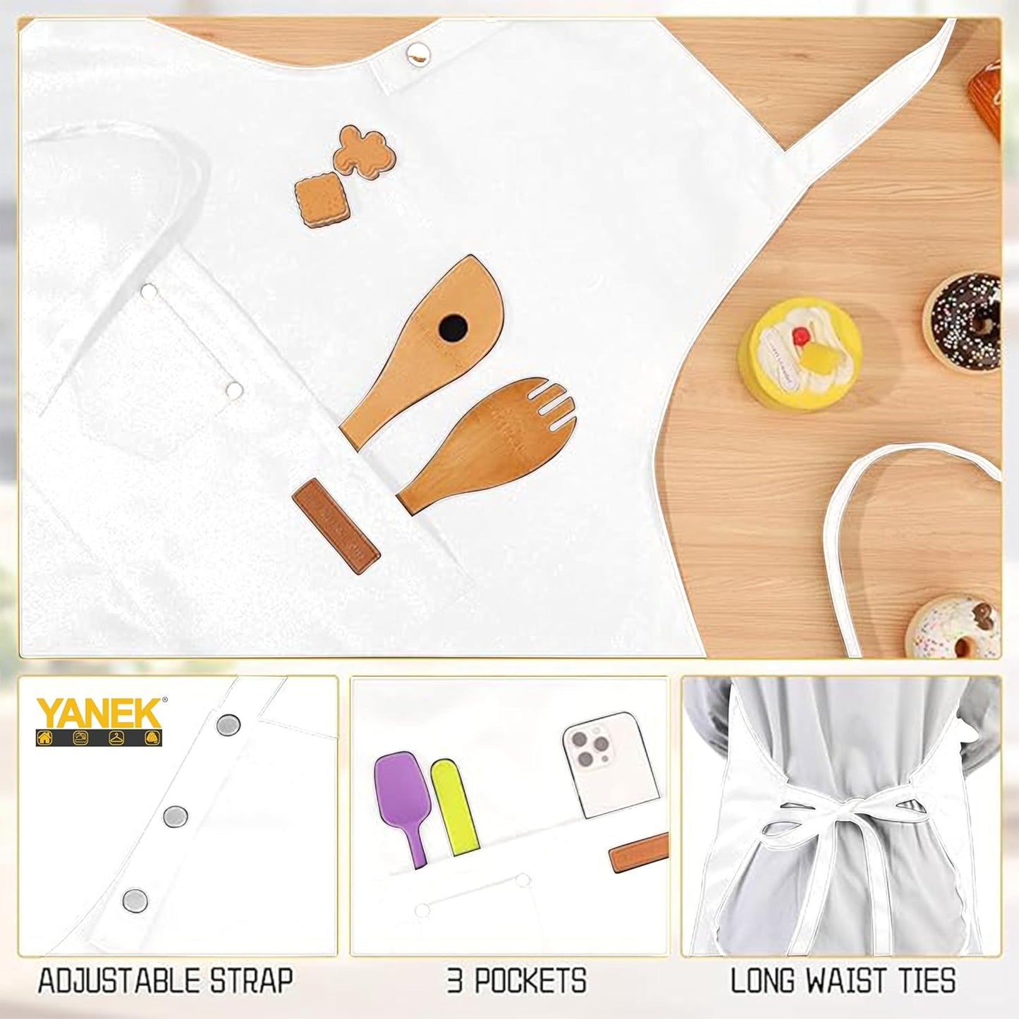 Yanek Adjustable Kitchen Apron for Women and Men – Waterproof Canvas Apron with Pockets, Ideal for Home, Restaurant, and Coffee House