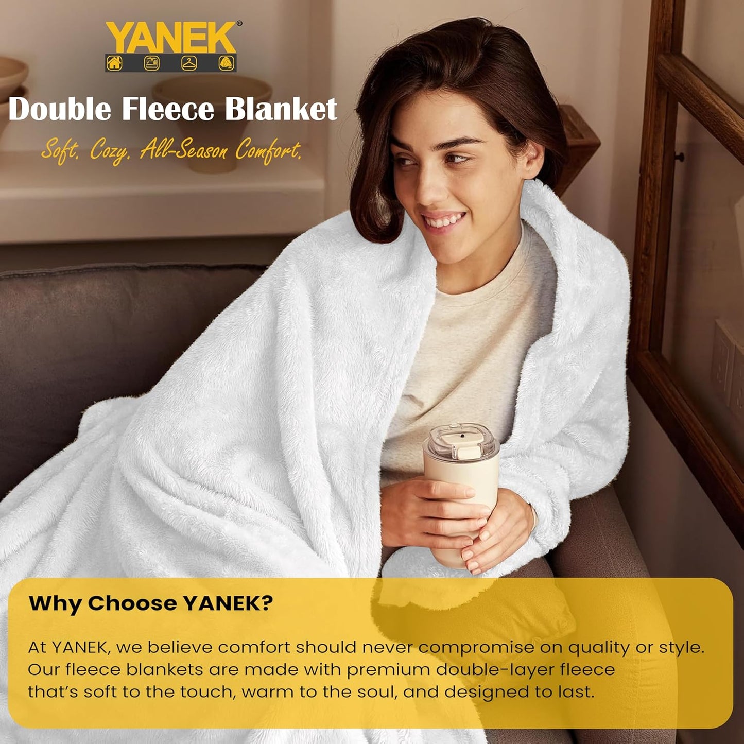 Yanek Ultra-Soft Double Micro Fleece Flannel Blanket – 260 GSM Premium Quality, Super Plush, Warm & Cozy All-Season Throw Blanket for Bed or Couch,Generous Size 200 x 220 cm (BROWN)