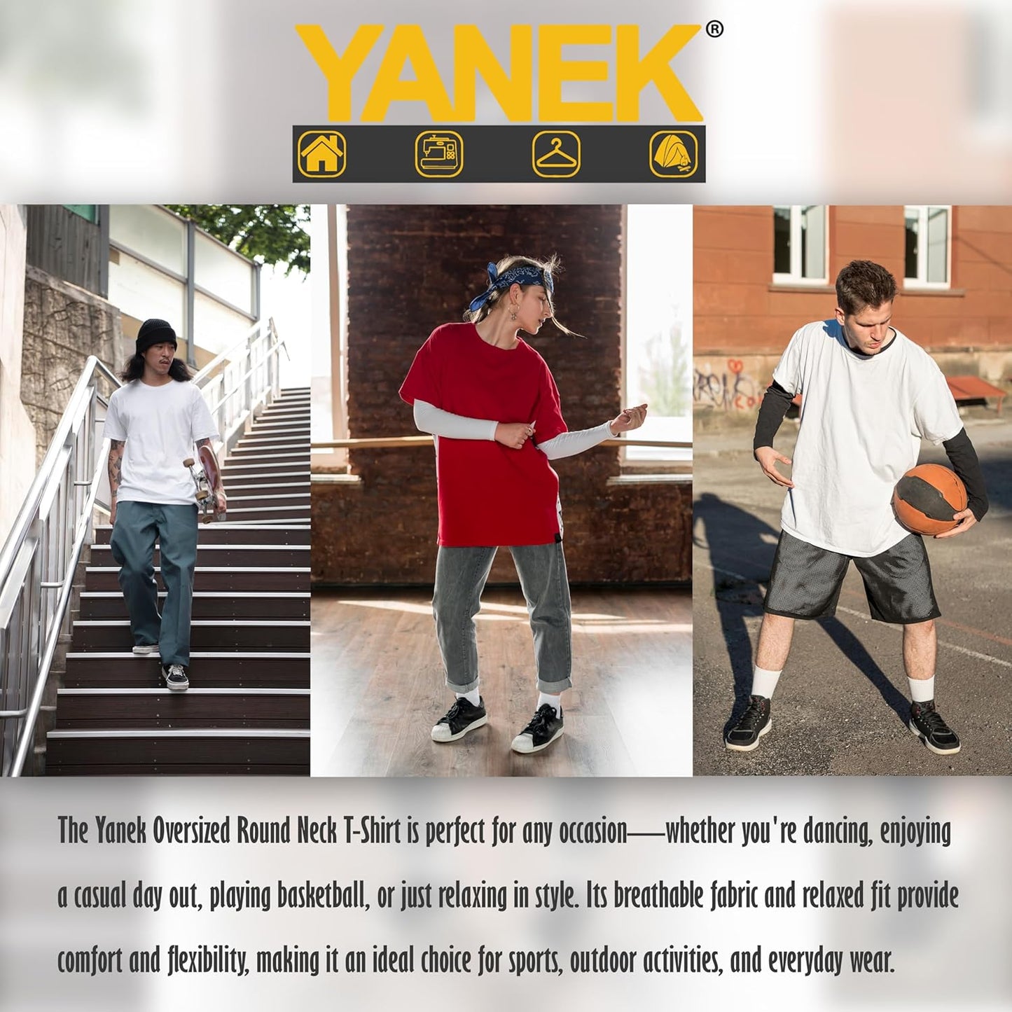Yanek Oversized T-Shirt for Men – 260 GSM Heavy Jersey, 65% Cotton 35% Polyester, Soft & Durable, Casual Streetwear, Ultimate Comfort