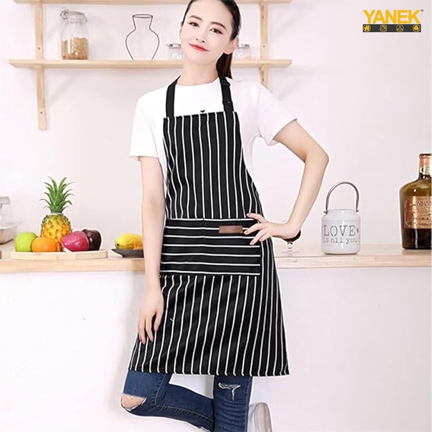 YANEK 2 Pack Kitchen Cooking Aprons for Men Women with 2 Pocket Adjustable Stripe Apron for Home Kitchen, BBQ Restaurant, Chef Apron, Cooking Apron, Baking Gardening