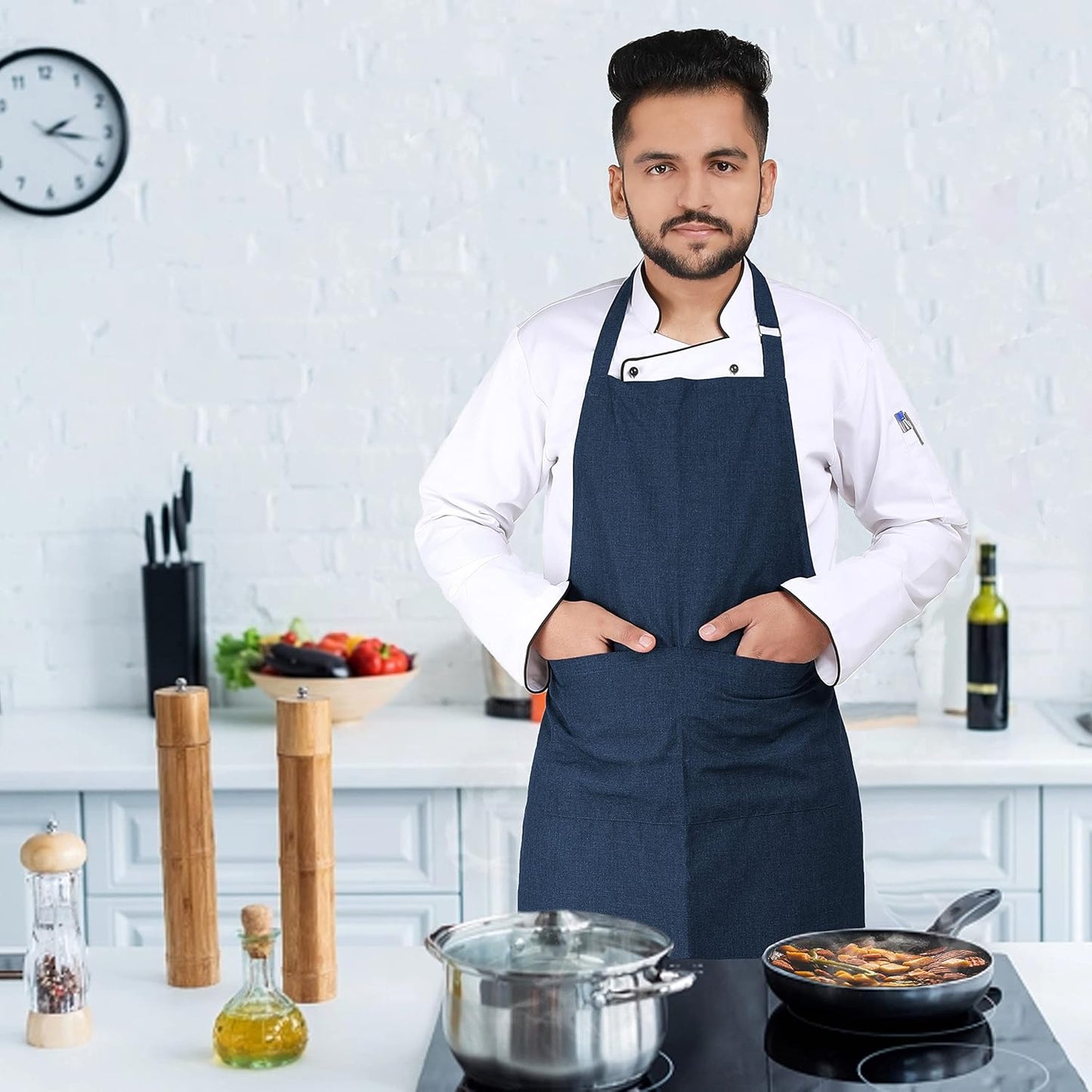 YANEK Kitchen Apron | Unisex Chef Kitchen Adjustable Bib Apron with Pockets | For Home, Restaurant, Cafe