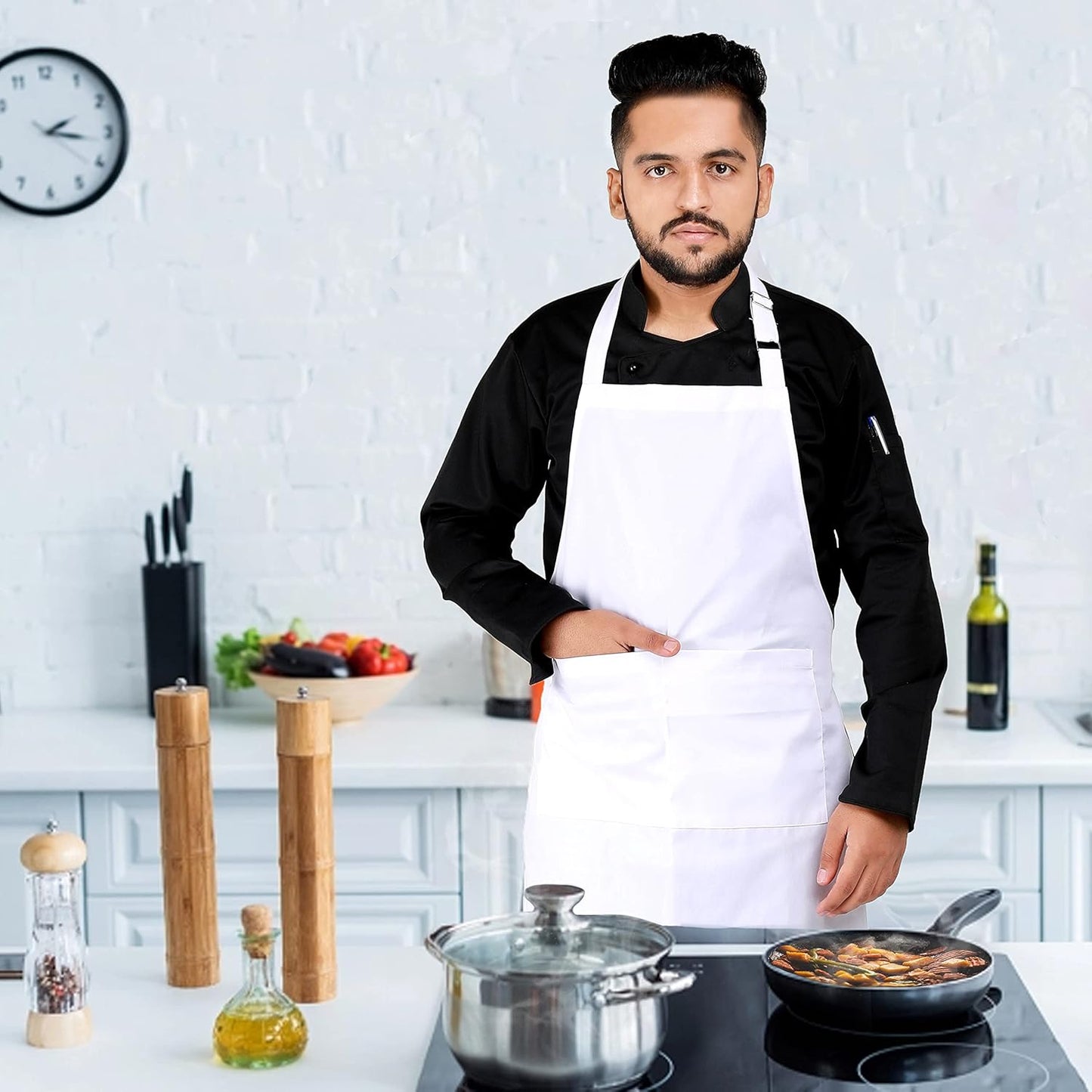 YANEK Kitchen Apron | Unisex Chef Kitchen Adjustable Bib Apron with Pockets | For Home, Restaurant, Cafe