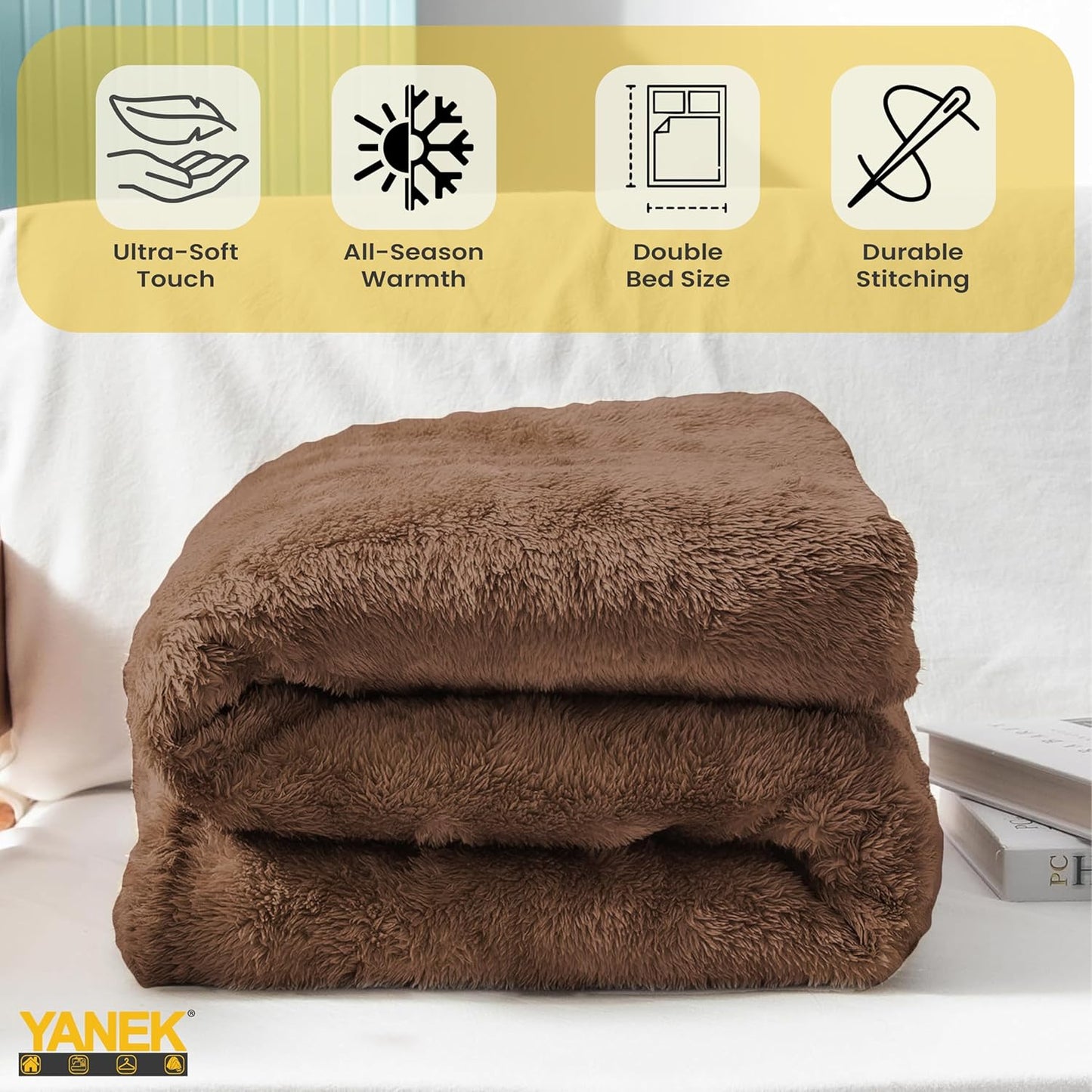 Yanek Ultra-Soft Double Micro Fleece Flannel Blanket – 260 GSM Premium Quality, Super Plush, Warm & Cozy All-Season Throw Blanket for Bed or Couch,Generous Size 200 x 220 cm (BROWN)