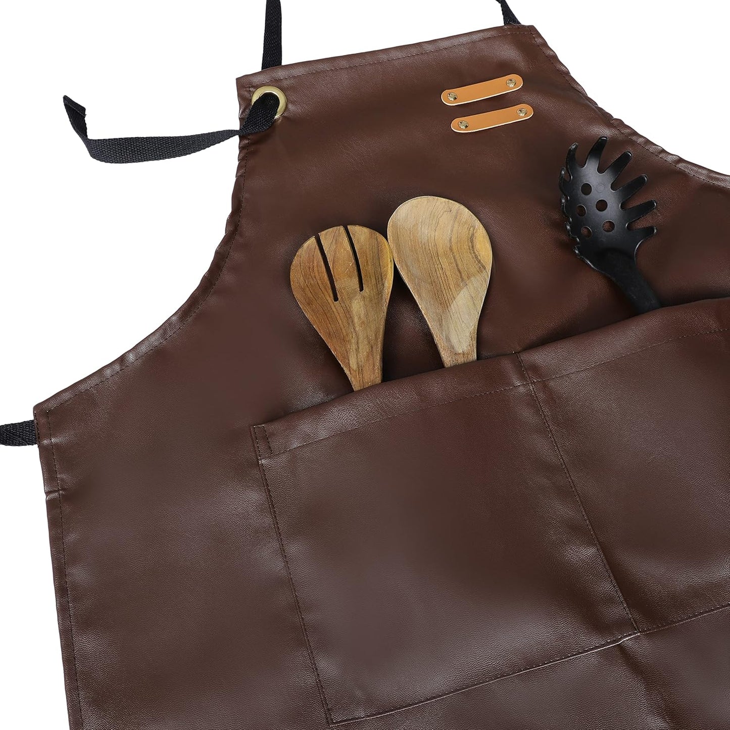 YANEK Unisex Waterproof Leather Chef Apron with Pockets | Leather Apron – Professional Heavy-duty for Home, Kitchen, BBQ, Coffee Shop | 2 Pockets, Adjustable Strap (Green)