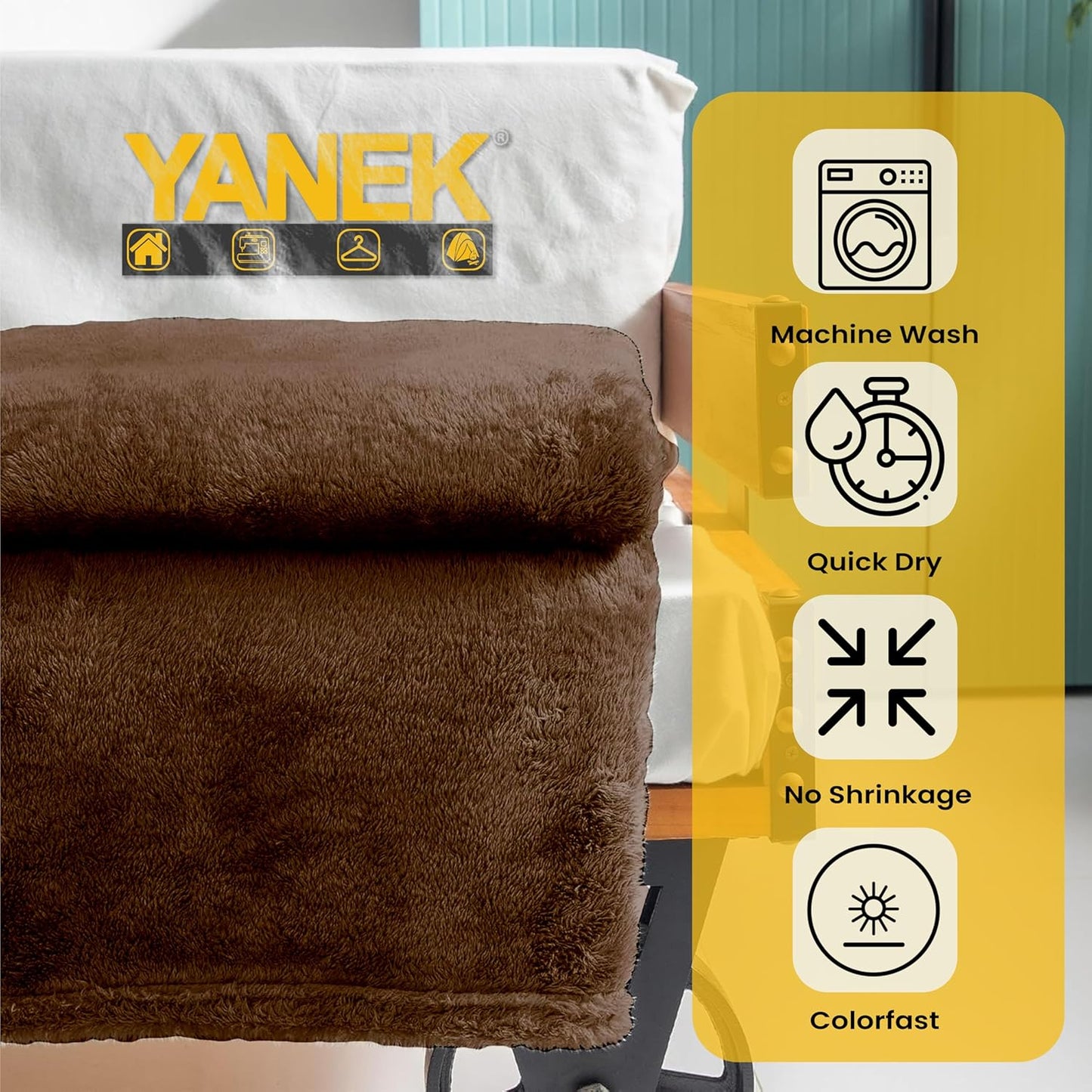 Yanek Ultra-Soft Double Micro Fleece Flannel Blanket – 260 GSM Premium Quality, Super Plush, Warm & Cozy All-Season Throw Blanket for Bed or Couch,Generous Size 200 x 220 cm (BROWN)