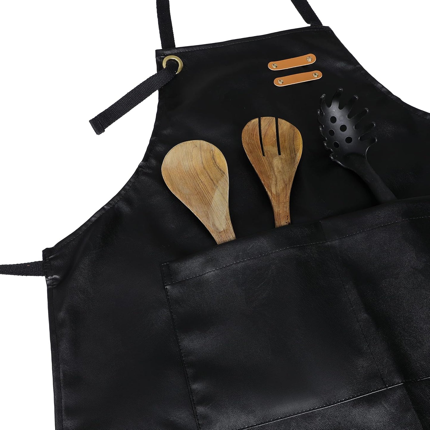 YANEK Unisex Waterproof Leather Chef Apron with Pockets | Leather Apron – Professional Heavy-duty for Home, Kitchen, BBQ, Coffee Shop | 2 Pockets, Adjustable Strap (Green)