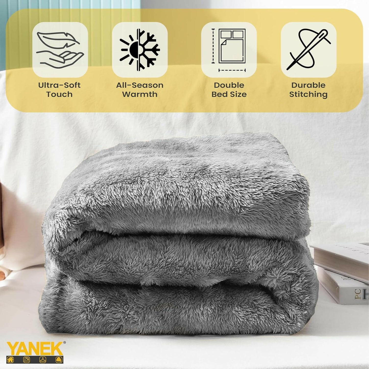 Yanek Ultra-Soft Double Micro Fleece Flannel Blanket – 260 GSM Premium Quality, Super Plush, Warm & Cozy All-Season Throw Blanket for Bed or Couch,Generous Size 200 x 220 cm (BROWN)