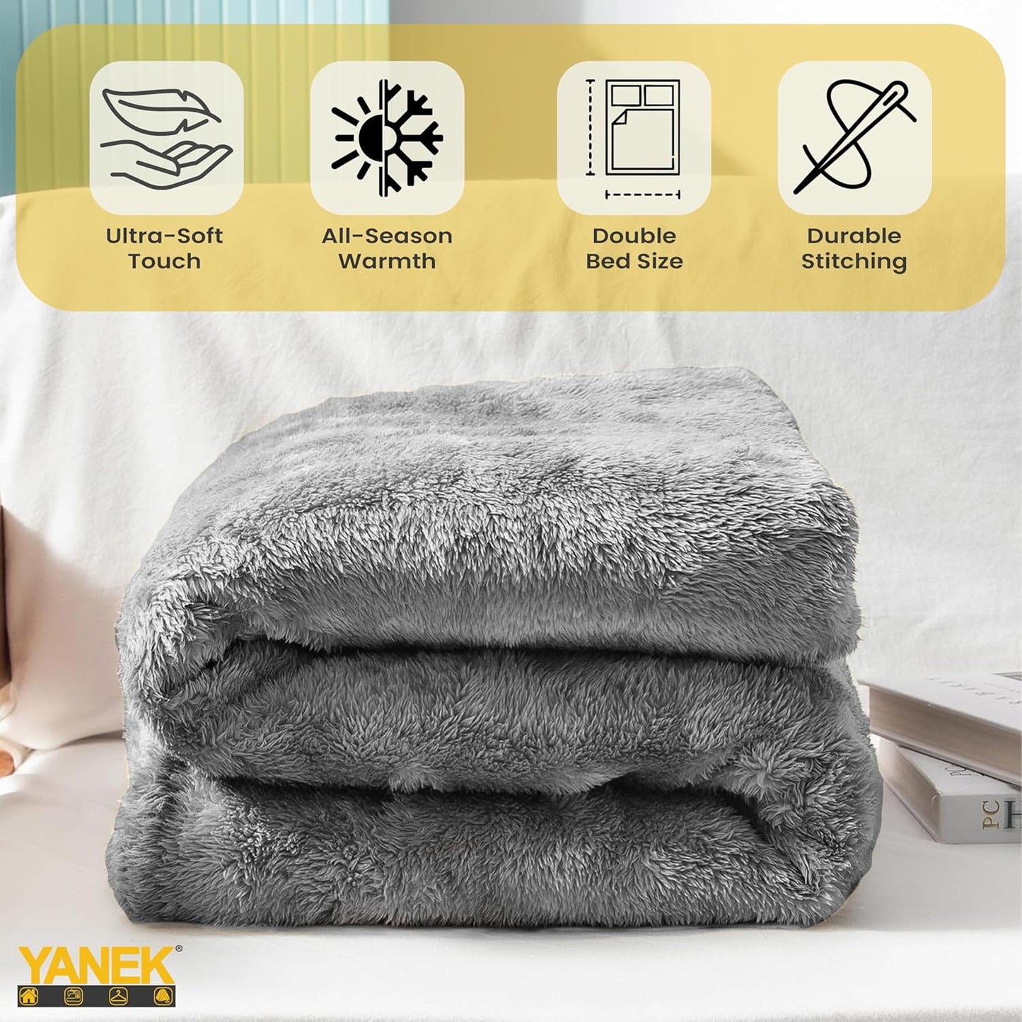 Yanek Ultra-Soft Double Micro Fleece Flannel Blanket – 260 GSM Premium Quality, Super Plush, Warm & Cozy All-Season Throw Blanket for Bed or Couch,Generous Size 200 x 220 cm (BROWN)