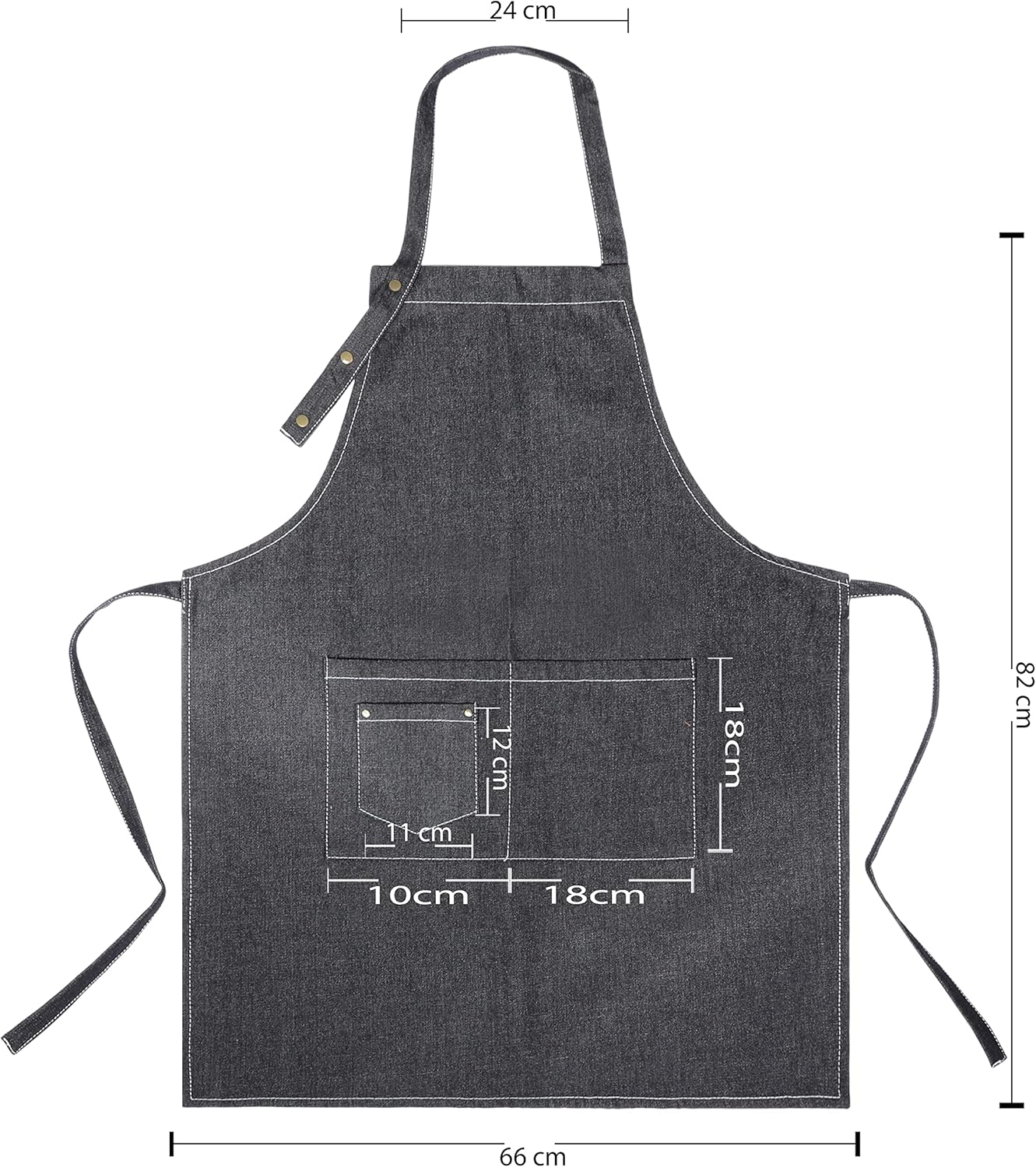 YANEK Unisex Denim Long Chef Apron with Pockets | Barista Cotton Apron for Home, Kitchen, BBQ, Coffee Shop | Three Pockets, Adjustable Straps with Rivets