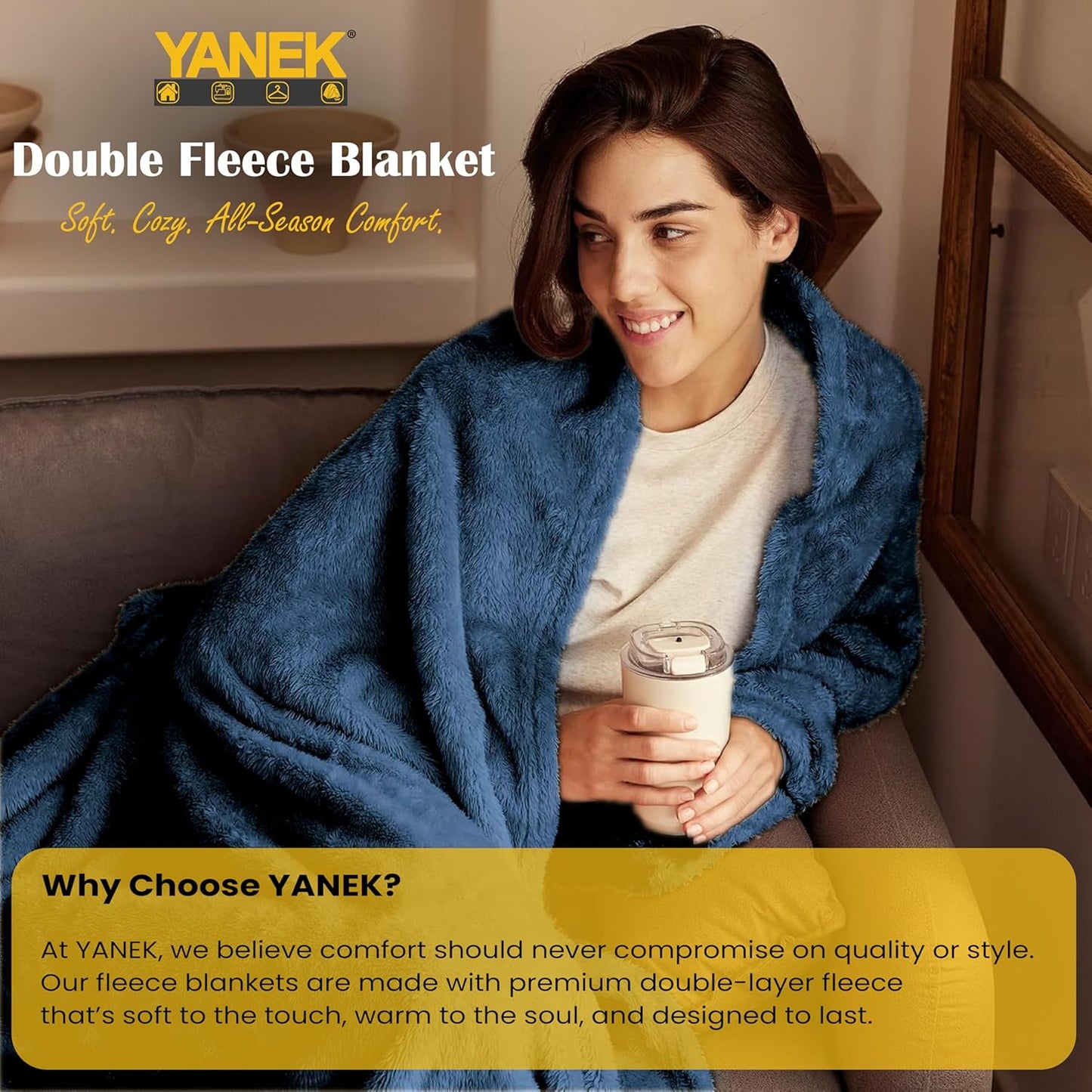 Yanek Ultra-Soft Double Micro Fleece Flannel Blanket – 260 GSM Premium Quality, Super Plush, Warm & Cozy All-Season Throw Blanket for Bed or Couch,Generous Size 200 x 220 cm (BROWN)