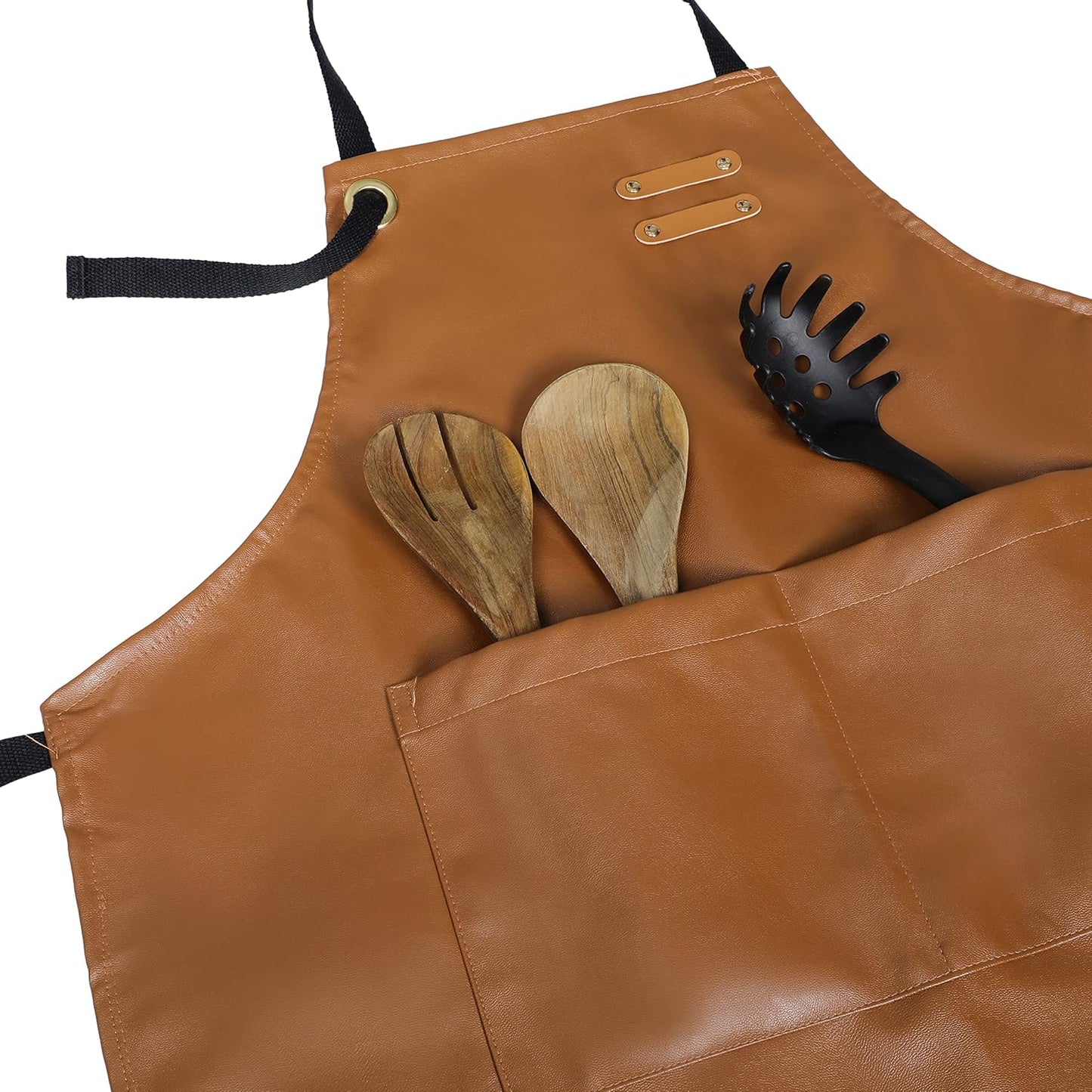 YANEK Unisex Waterproof Leather Chef Apron with Pockets | Leather Apron – Professional Heavy-duty for Home, Kitchen, BBQ, Coffee Shop | 2 Pockets, Adjustable Strap (Green)