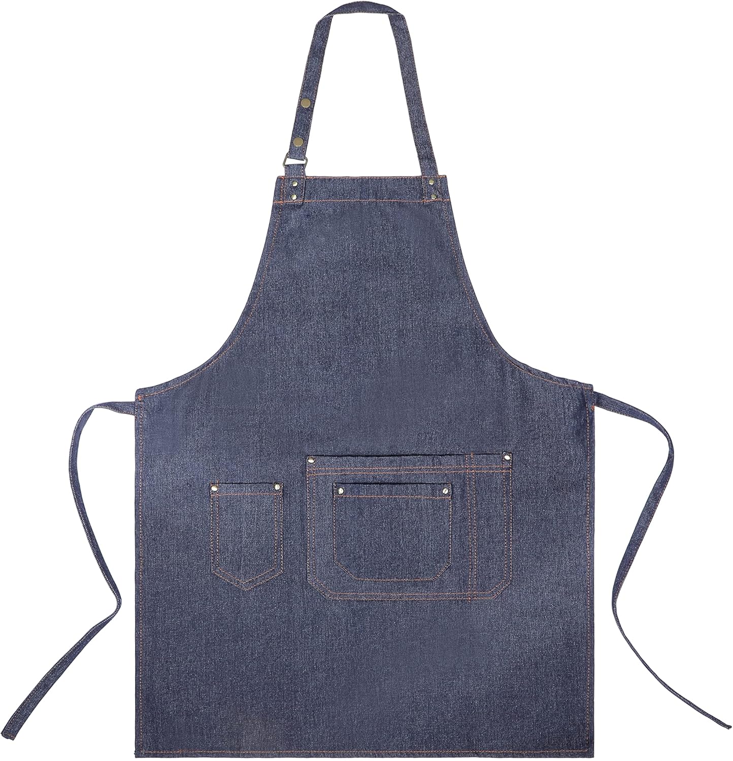 YANEK Unisex Denim Long Chef Apron with Pockets | Barista Cotton Apron for Home, Kitchen, BBQ, Coffee Shop | Three Pockets, Adjustable Straps with Rivets