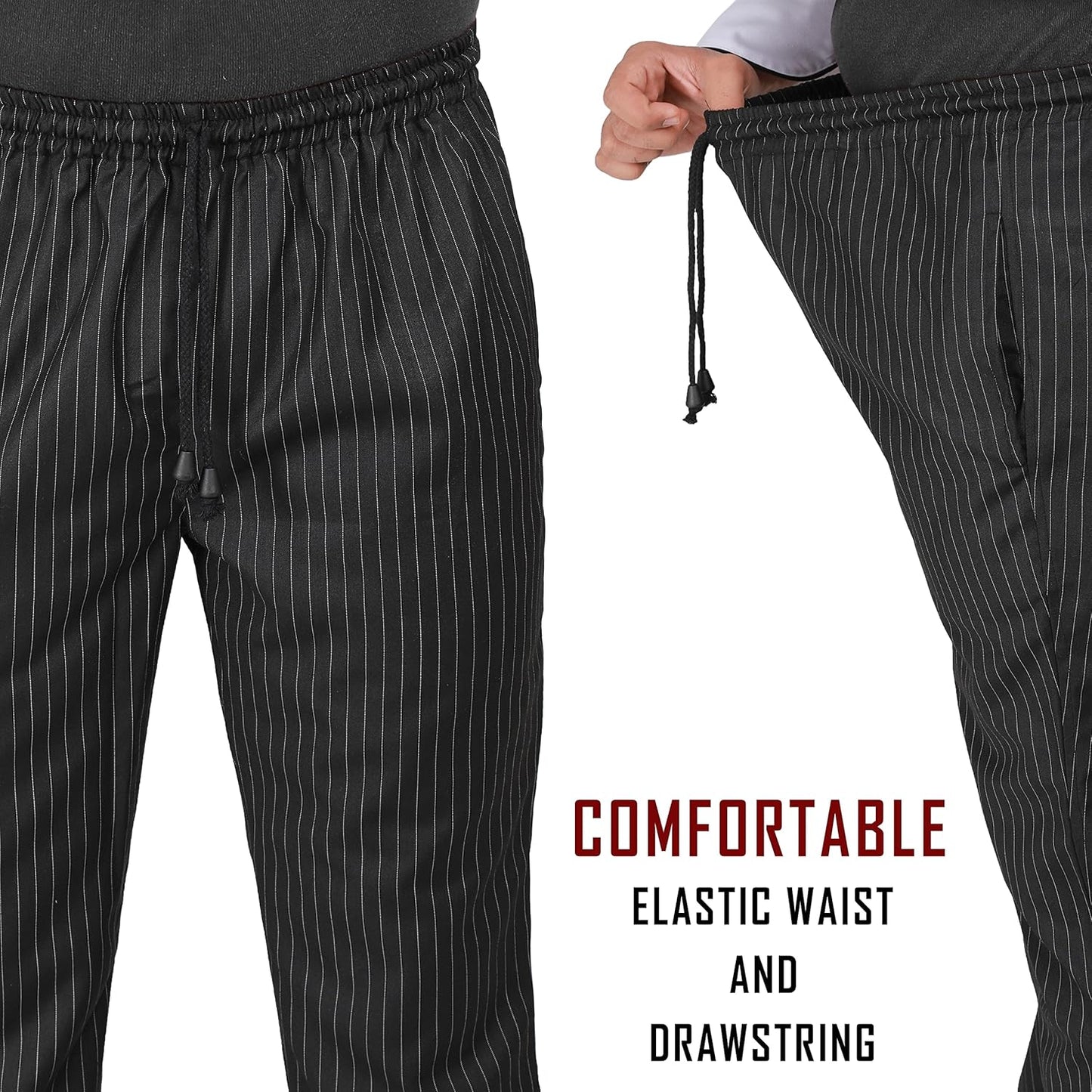 YANEK Chef Trousers | Unisex Regular Fit Chef Pants with Elastic Waistband & Drawstring | Kitchen Uniform for Men & Women | For Kitchen, Bakery, Café, Restaurant