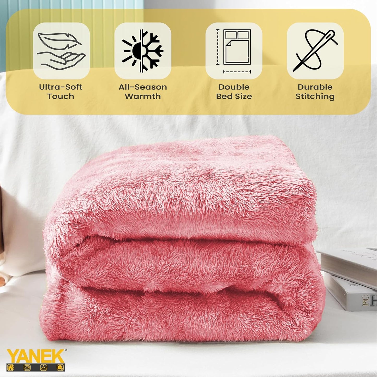 Yanek Ultra-Soft Double Micro Fleece Flannel Blanket – 260 GSM Premium Quality, Super Plush, Warm & Cozy All-Season Throw Blanket for Bed or Couch,Generous Size 200 x 220 cm (BROWN)