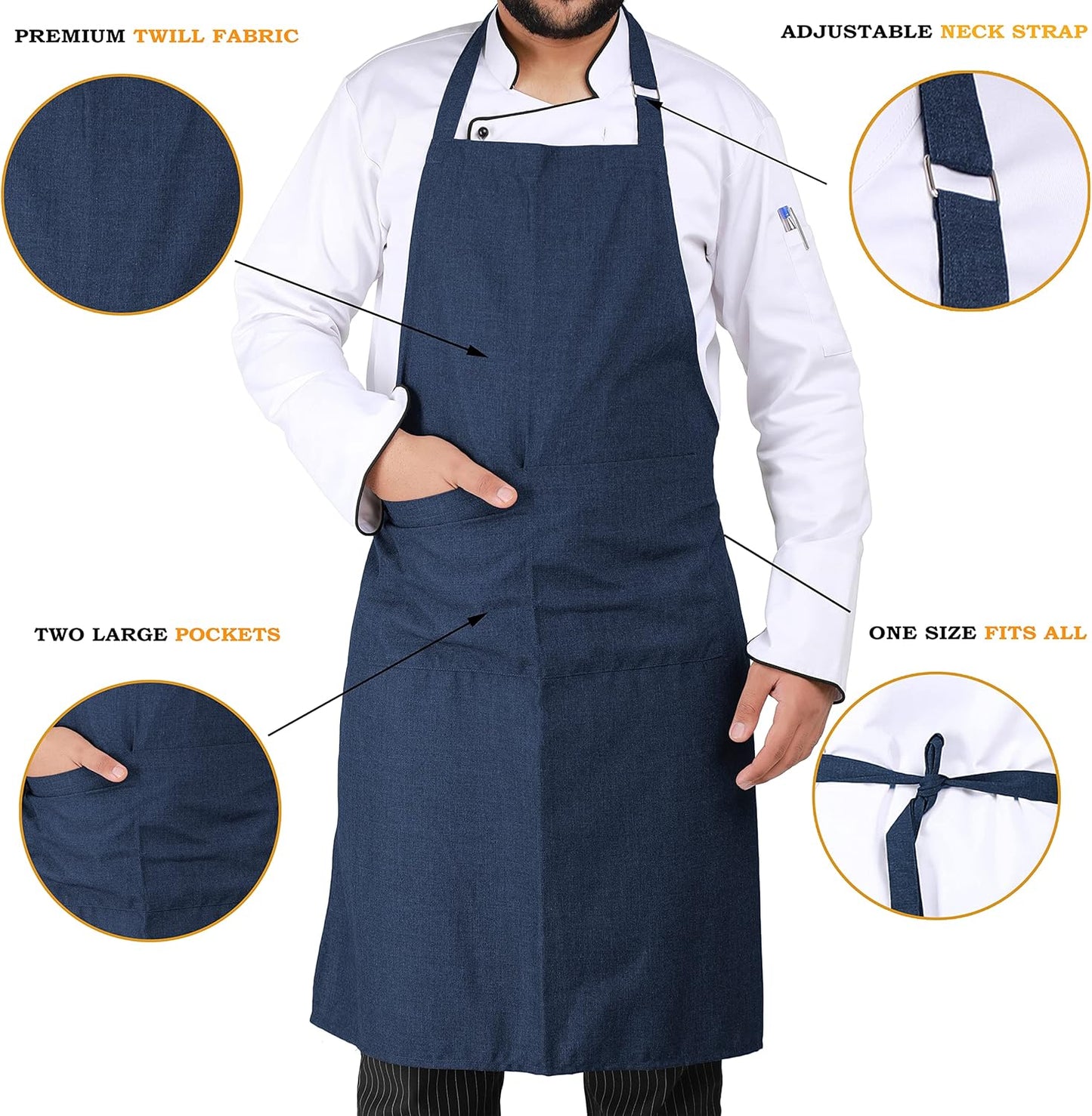 YANEK Kitchen Apron | Unisex Chef Kitchen Adjustable Bib Apron with Pockets | For Home, Restaurant, Cafe