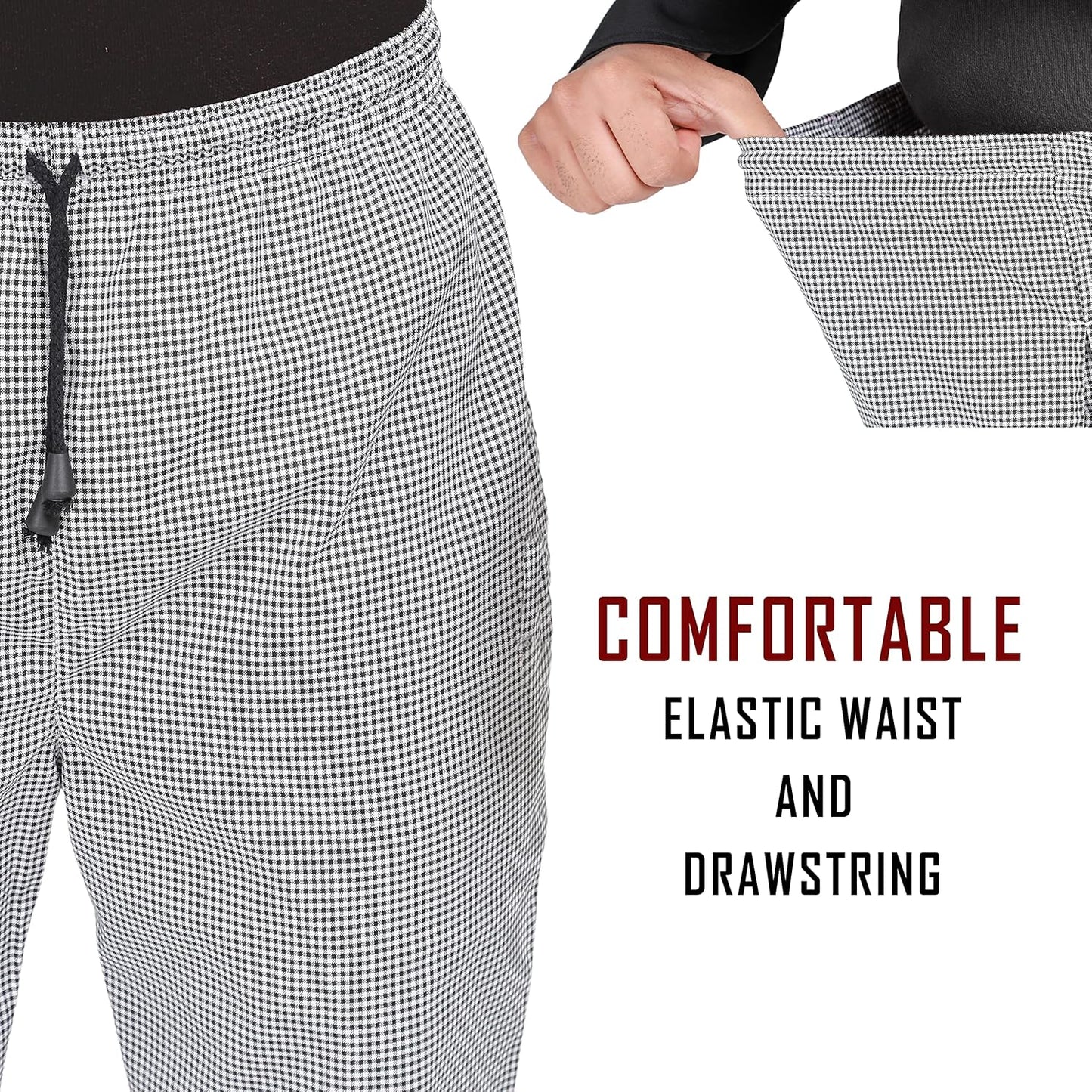 YANEK Chef Trousers | Unisex Regular Fit Chef Pants with Elastic Waistband & Drawstring | Kitchen Uniform for Men & Women | For Kitchen, Bakery, Café, Restaurant