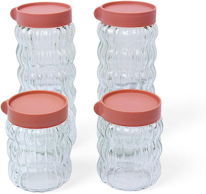 Yanek Clear Glass Kitchen Storage Jars with Plastic Stackable Lids – Durable, Space-Saving Design for Dry Food, Spices, and Pantry Organization – Ideal for Home, Office, and Kitchen Storage Pack of 4