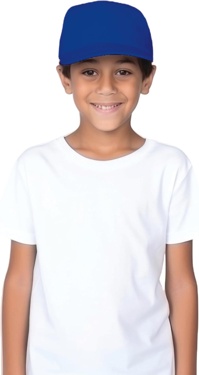 Yanek Kid's Baseball Cap with Velcro Closure Plain Cap for Boys & Girls | 100% Cotton, Ultra-Soft | Adjustable, Comfortable & UV protection 5-Panel
