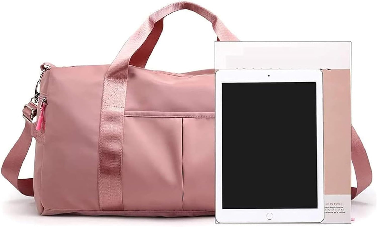 Yanek Travel Duffel Bag with Shoe Compartment – Sports Gym Bag with Waterproof Pocket for Wet Towels – Unisex Design (Pink)