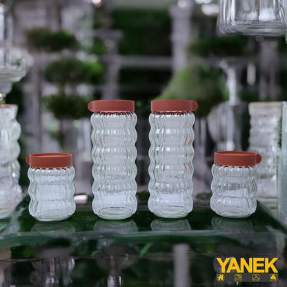 Yanek Clear Glass Kitchen Storage Jars with Plastic Stackable Lids – Durable, Space-Saving Design for Dry Food, Spices, and Pantry Organization – Ideal for Home, Office, and Kitchen Storage Pack of 4