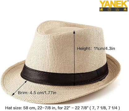 YANEK Straw Fedora Hat for Men & Women – Stylish Summer Beach Trilby Hat, Perfect for Sun Protection