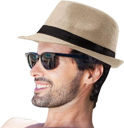 YANEK Straw Fedora Hat for Men & Women – Stylish Summer Beach Trilby Hat, Perfect for Sun Protection