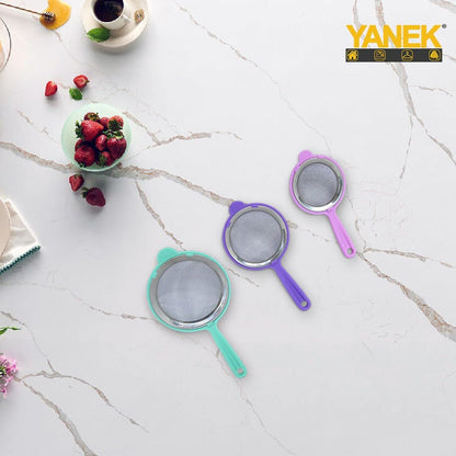 Yanek Premium Strainers with Ergonomic Sturdy Handles for Washing Fruits, Vegetables, and Cooking – Versatile Kitchen Drain Tools for Food Prep and Straining (Set of 3)
