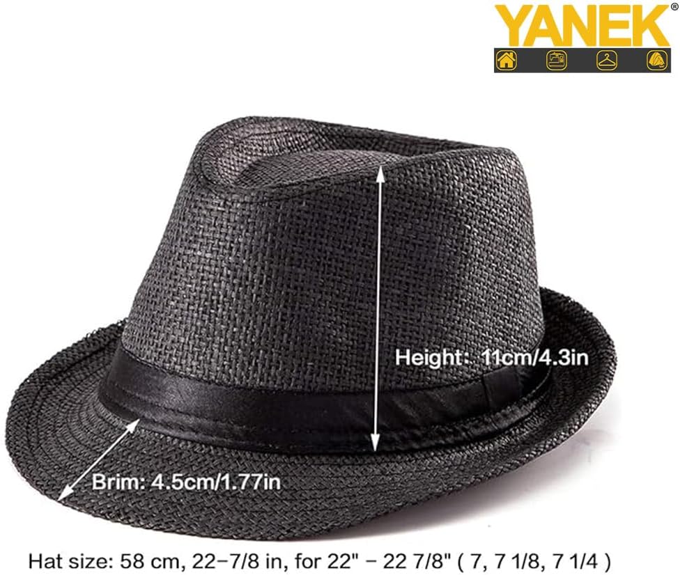 YANEK Straw Fedora Hat for Men & Women – Stylish Summer Beach Trilby Hat, Perfect for Sun Protection