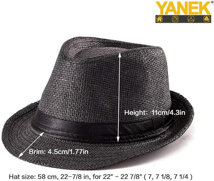 YANEK Straw Fedora Hat for Men & Women – Stylish Summer Beach Trilby Hat, Perfect for Sun Protection