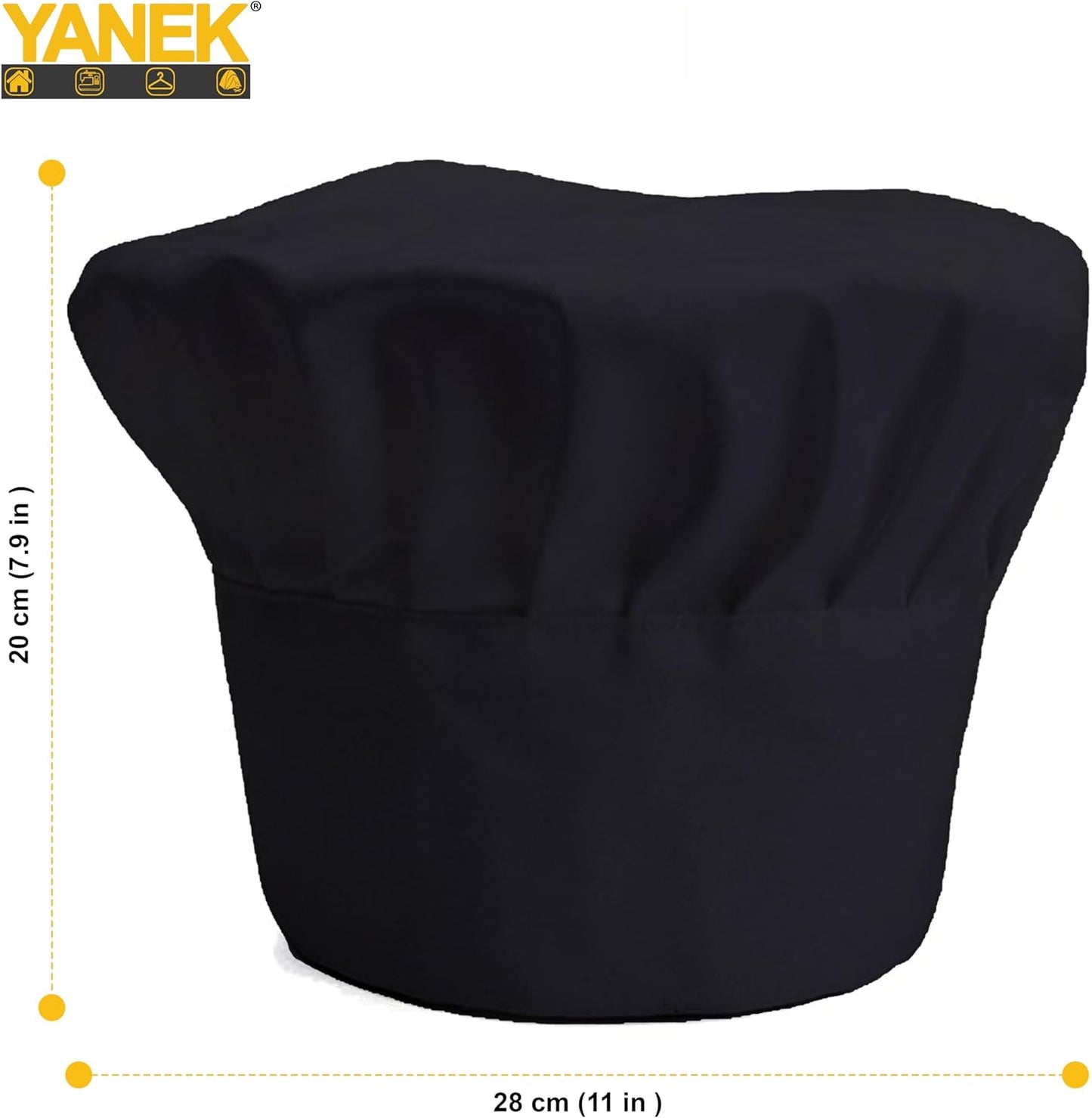 YANEK Unisex Chef Hat Adjustable Elastic | Chef Uniform for Kitchen, Restaurant, Café, Bakery, Hotels Chef Cap Uniform Breathable Hat